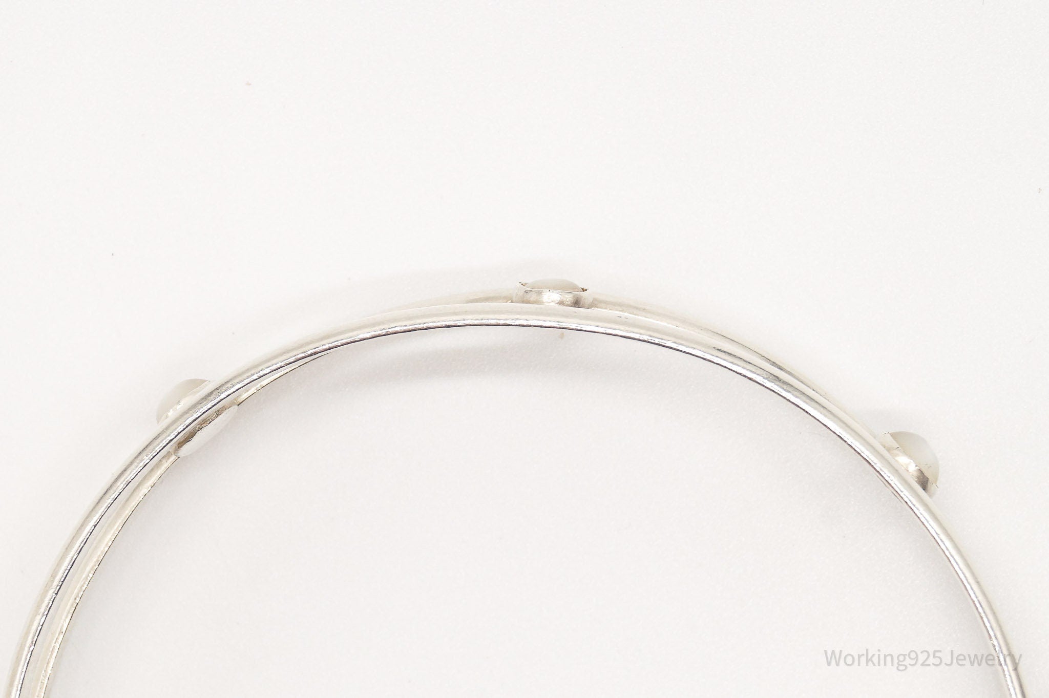 Vintage Mother Of Pearl Modernist Silver Bangle Bracelet