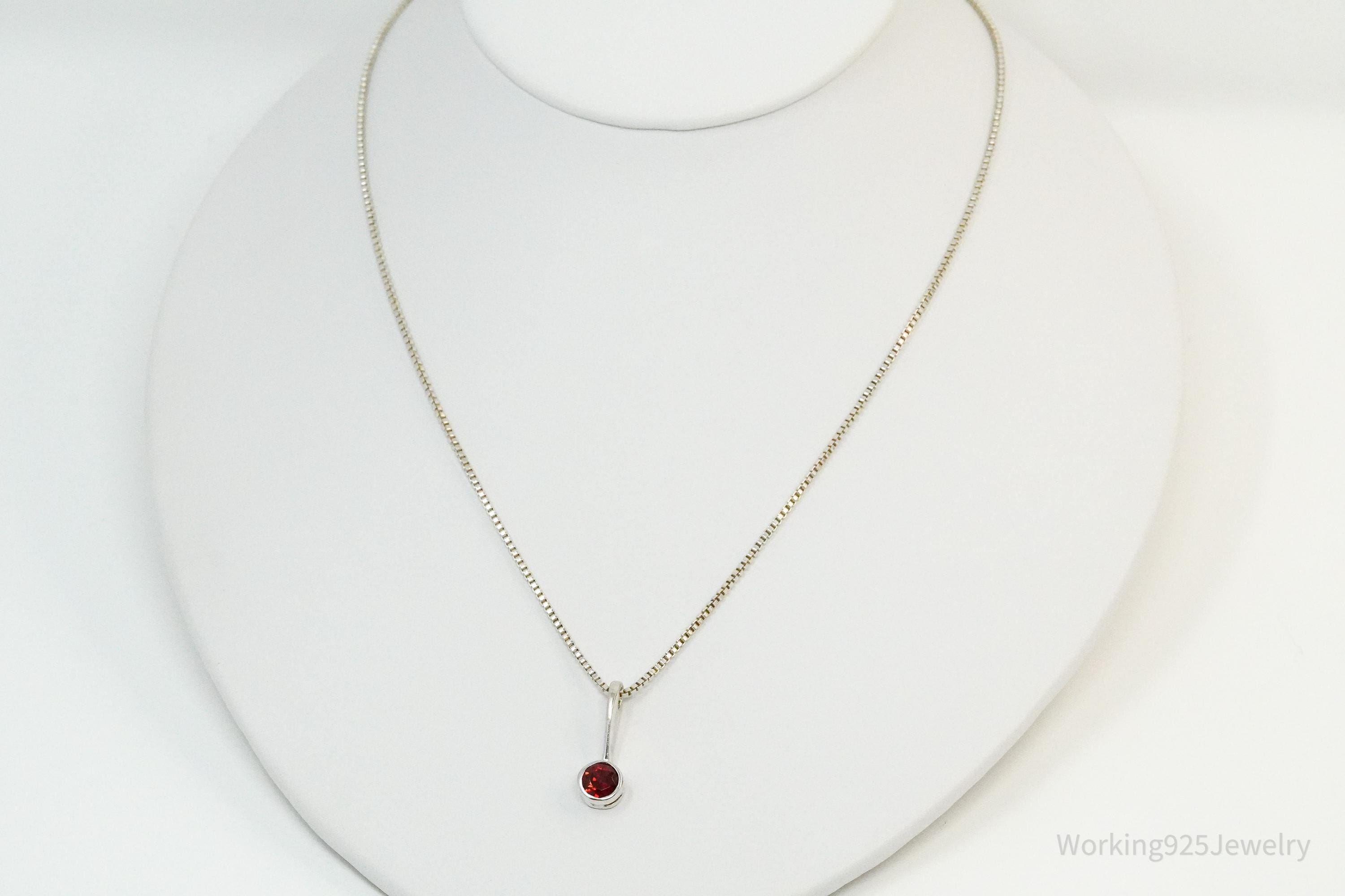 Vintage Garnet Sterling Silver Necklace 18"