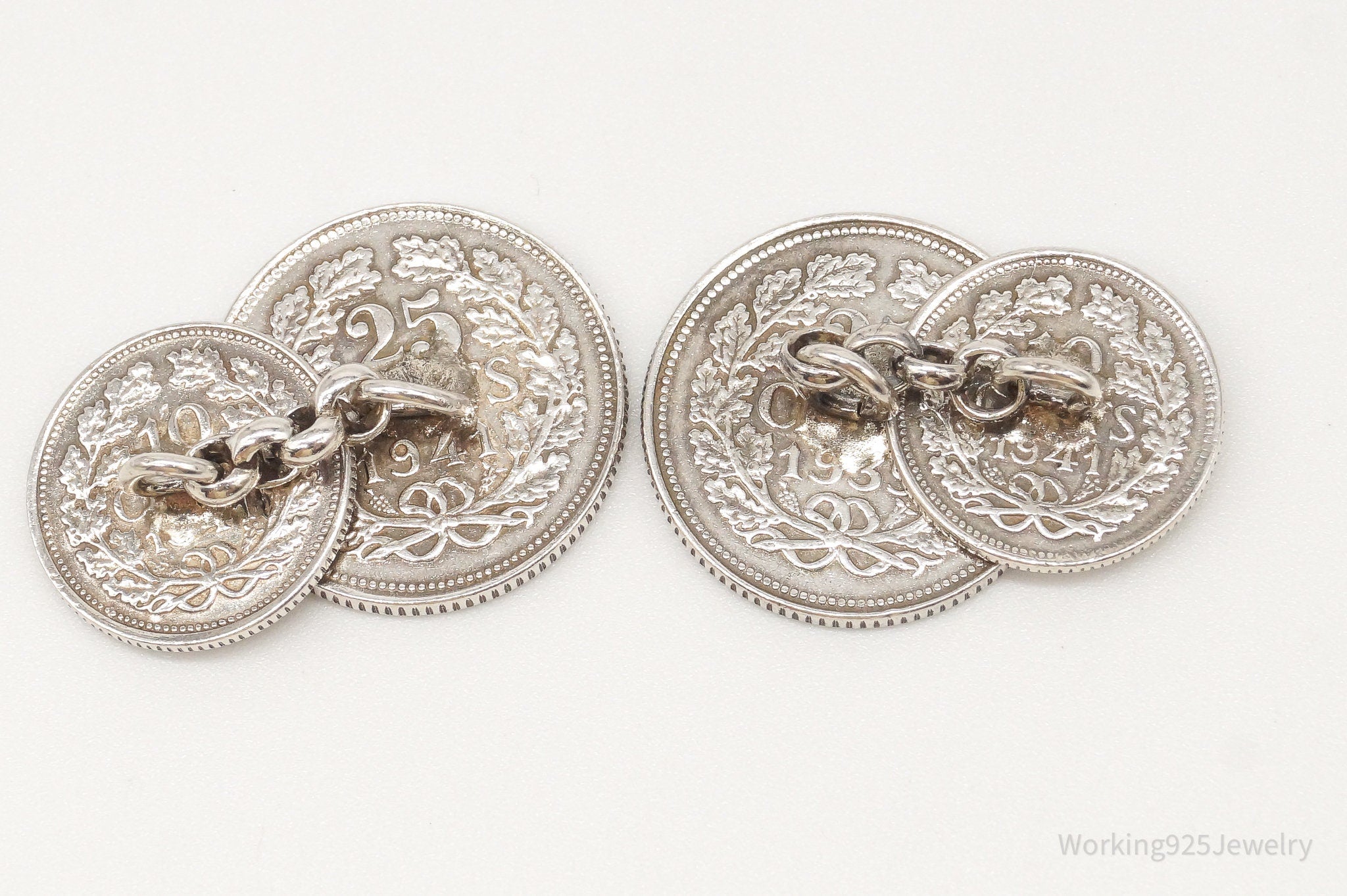 Vintage Wilhelmina Koningin Der Nederlanden Coins Silver Cufflinks