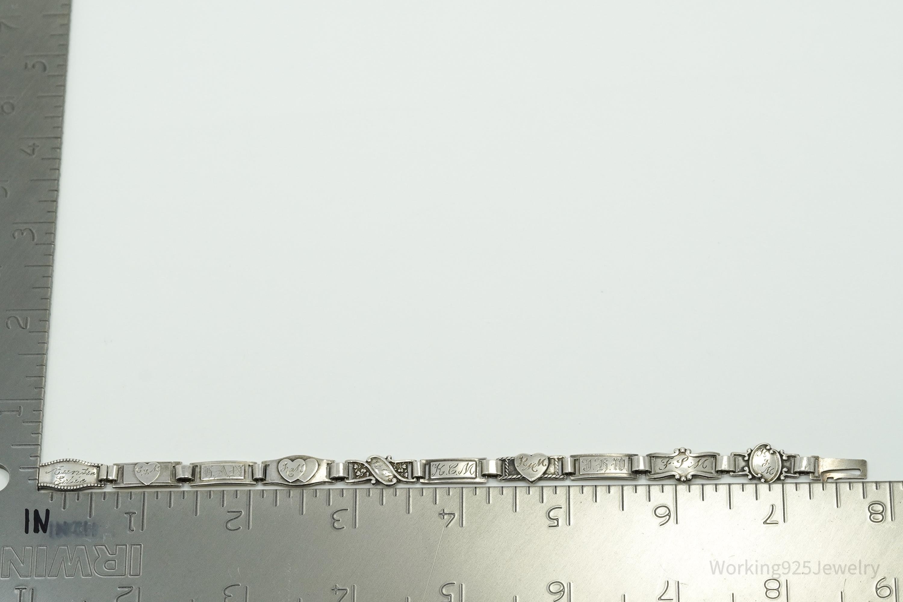 Antique Family & Children Members Names Sterling Silver Mother's Bracelet