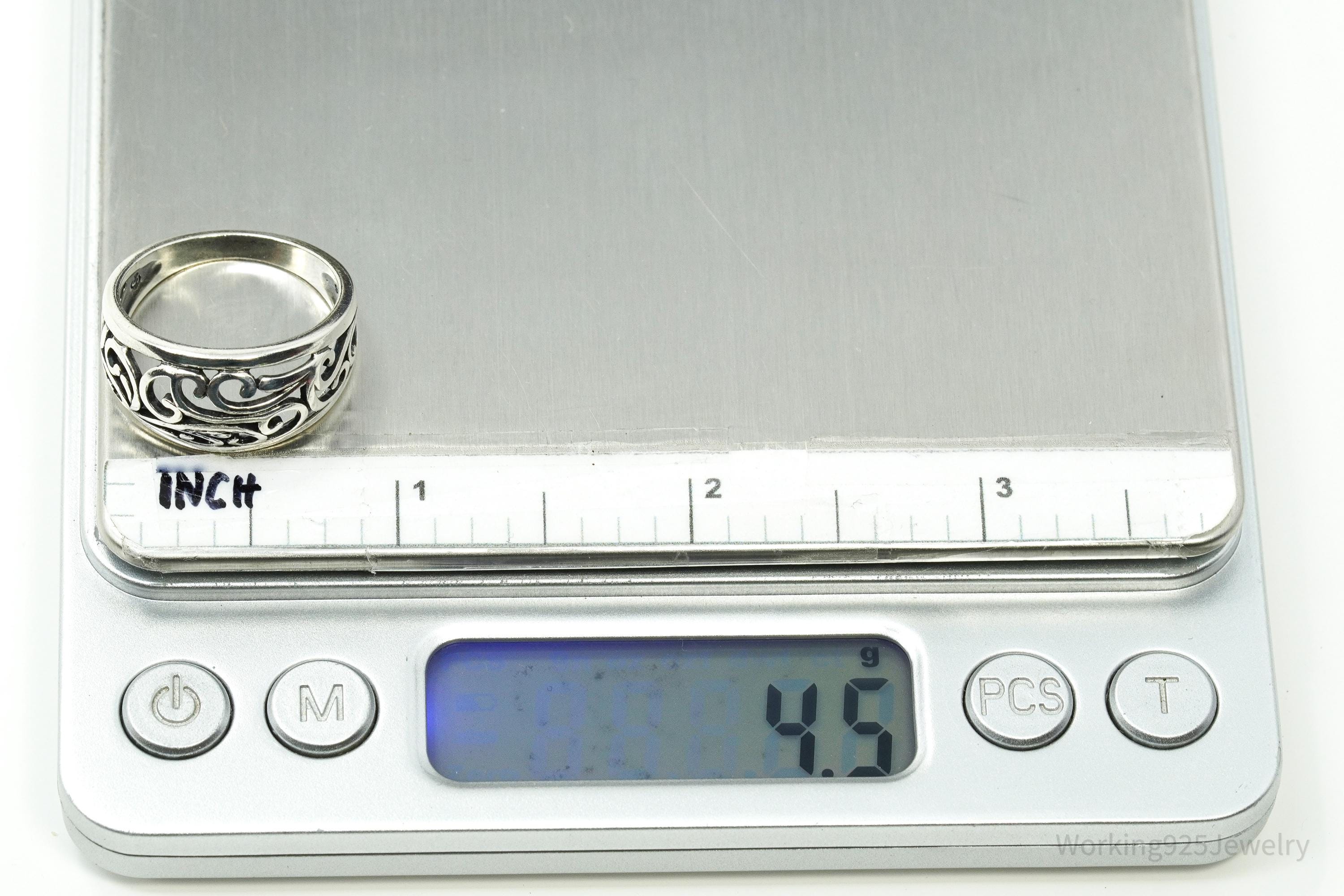 Vintage Wave Swirls Sterling Silver Ring - Size 8.75