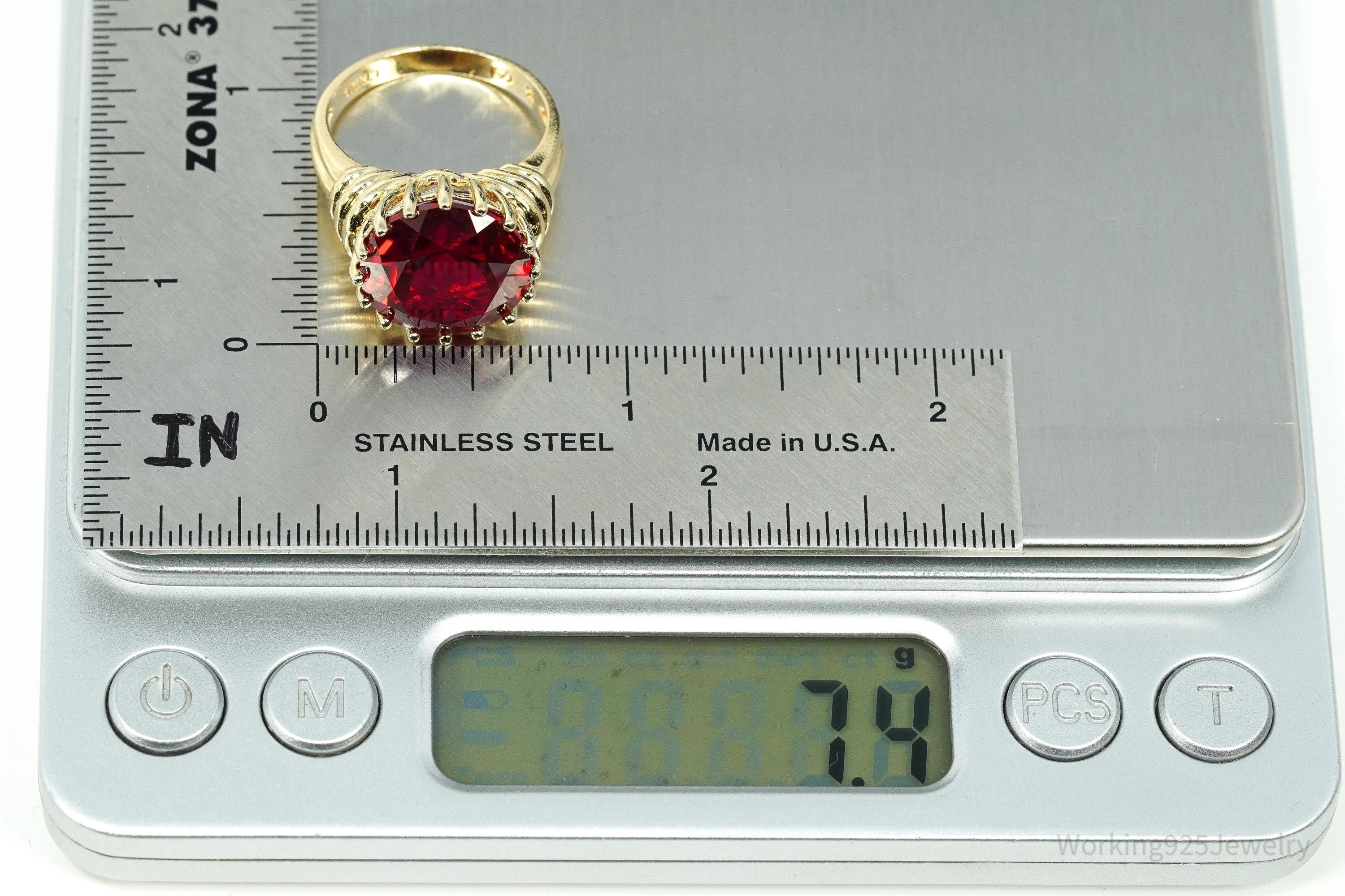 Ross Simons Large Ruby 18K Yellow Gold Over Sterling Silver Ring - Size 8