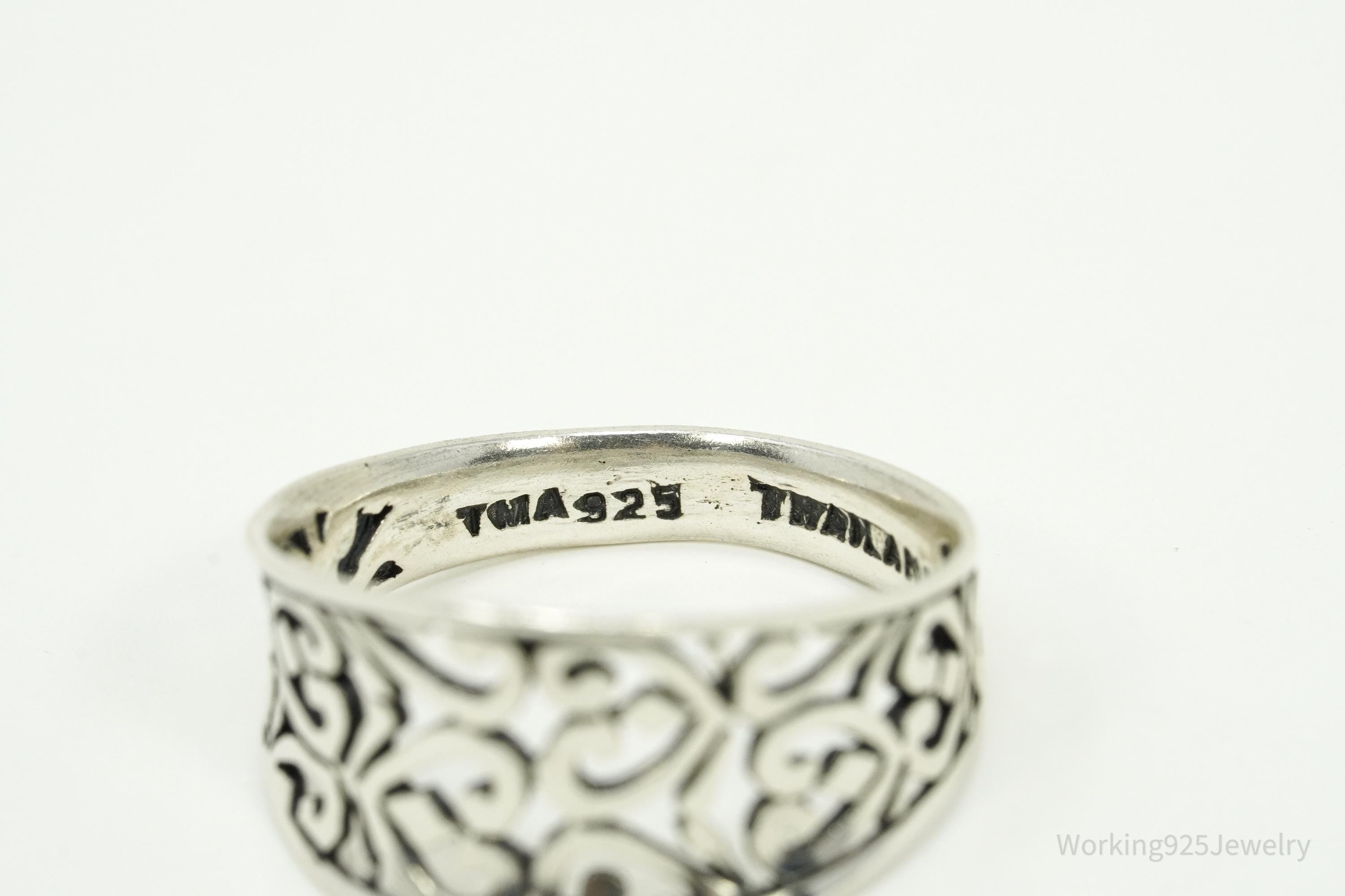 Vintage Art Deco Style Cut Out Sterling Silver Band Ring - Size 7.25