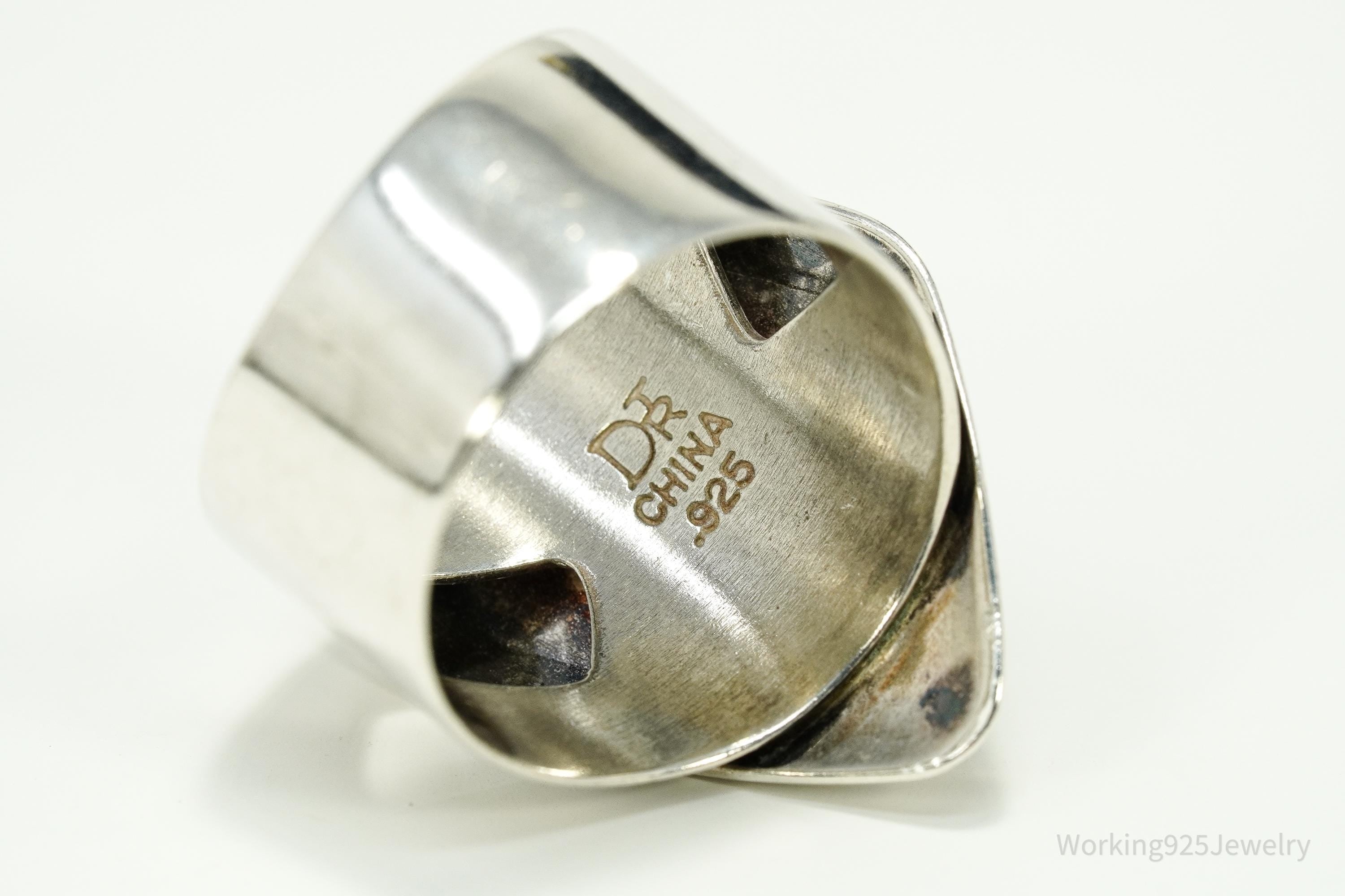 VTG Jay King Desert Rose Trading Rainbow Calsilica Sterling Silver Ring - Size 10