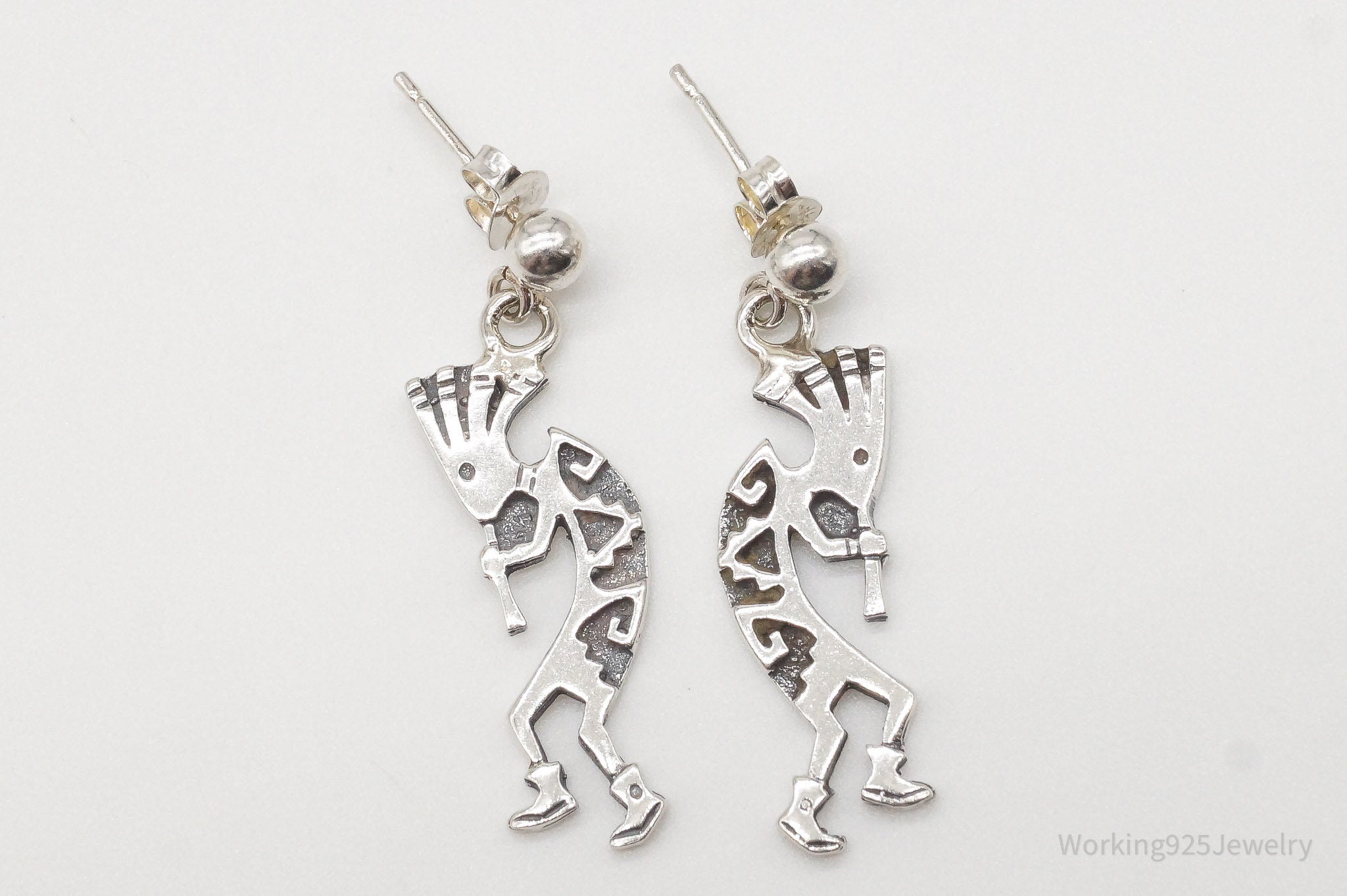 Vintage Native American Dancing Kokopelli Silver Earrings