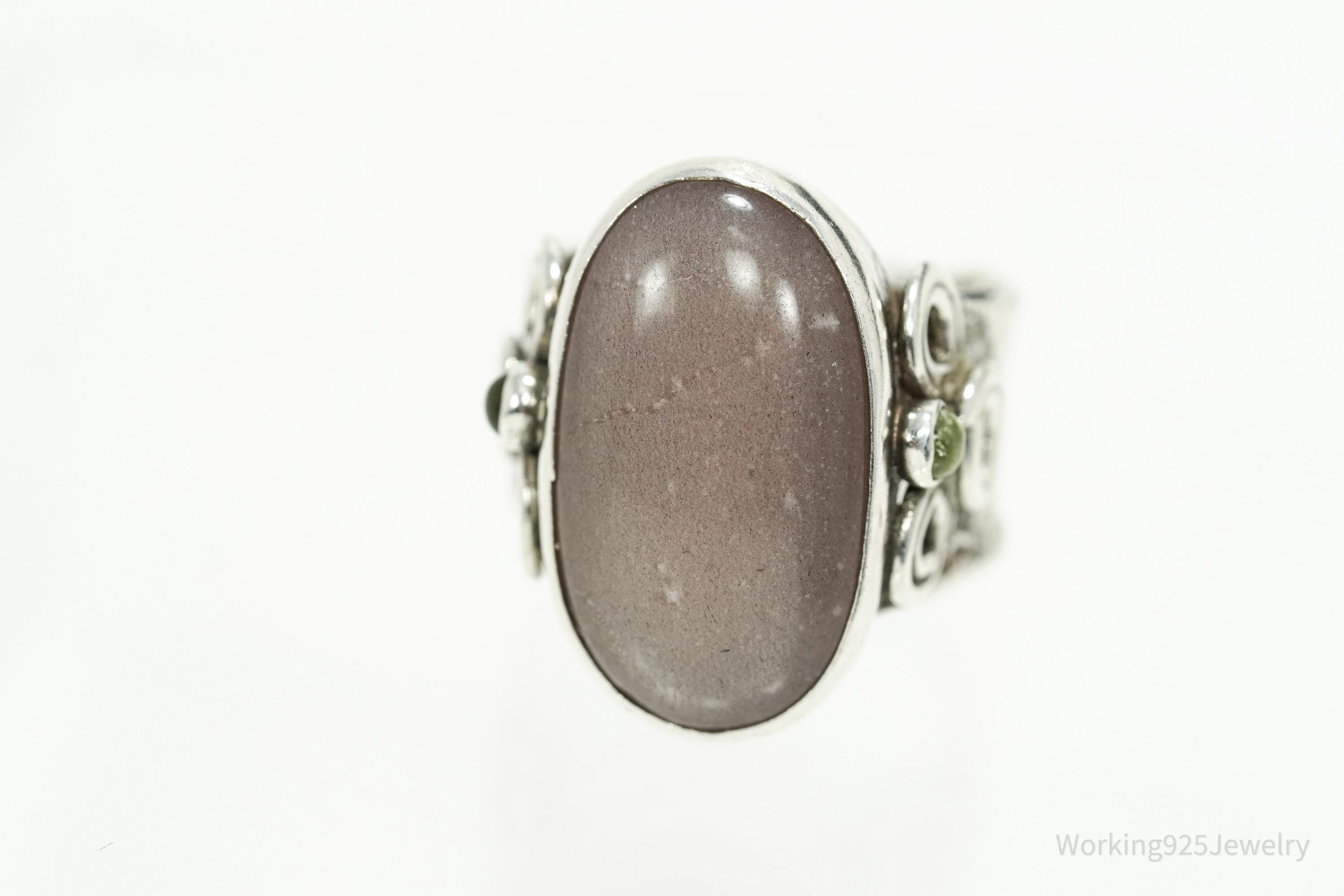 Vintage Gray Moonstone & Peridot Sterling Silver Ring Size 8