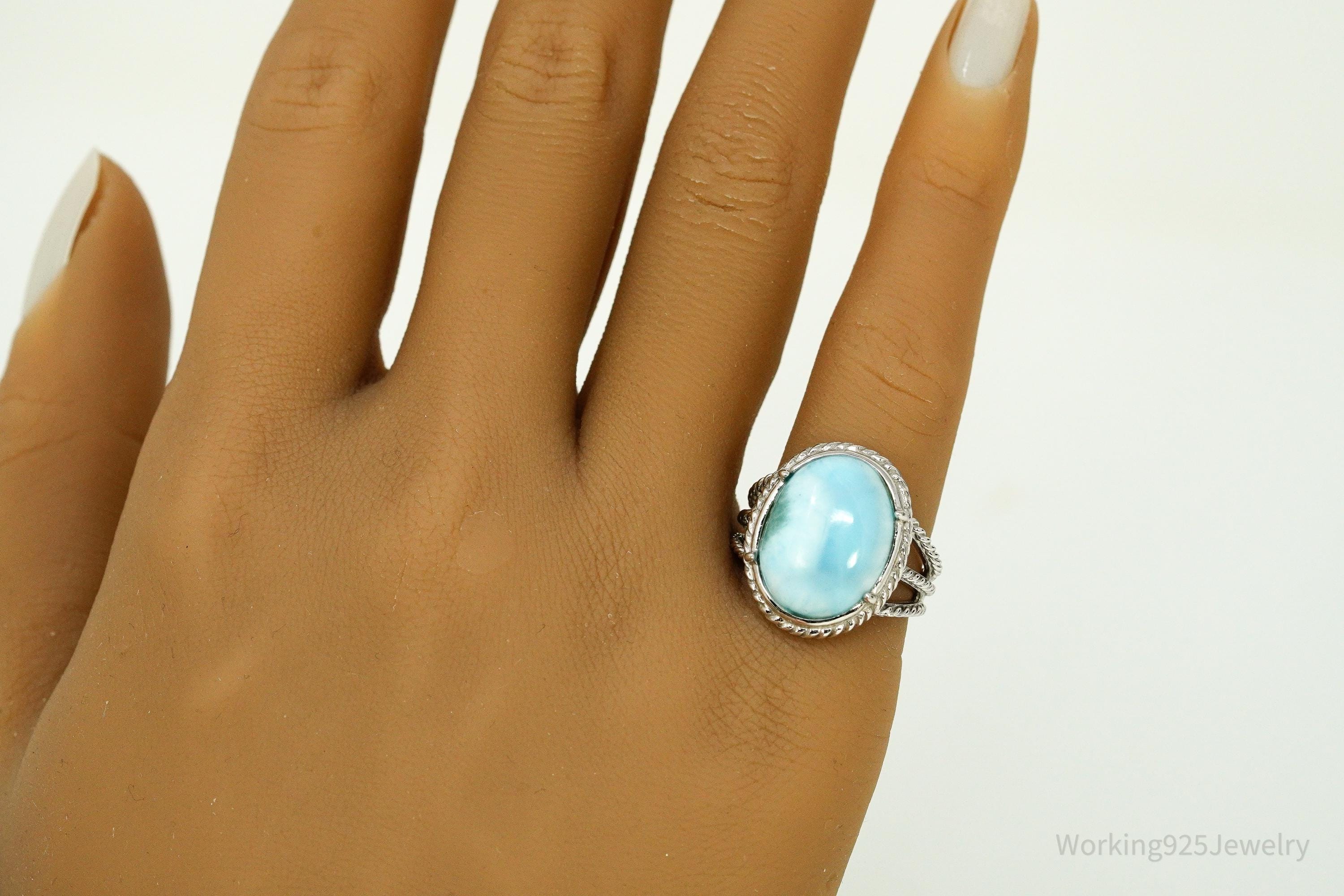 Vintage Blue Larimar Sterling Silver Ring - Size 5.75