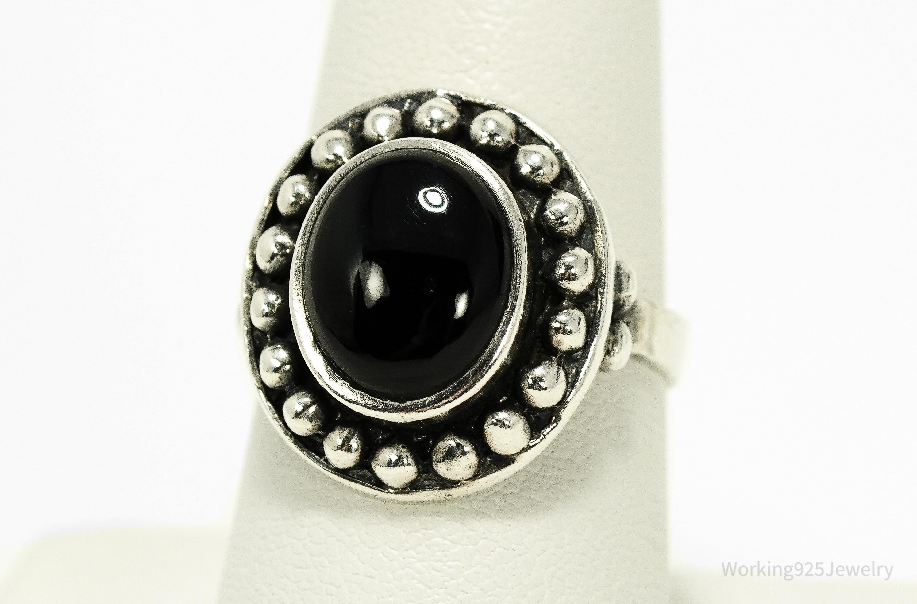 Vintage Black Onyx Sterling Silver Ring - Size 8.25