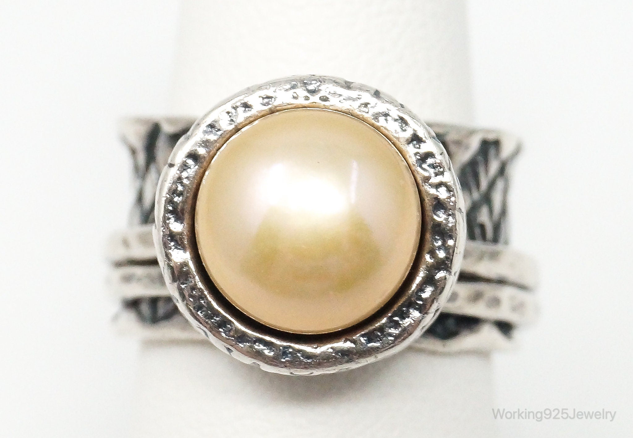 Vintage Shablool Didae Pearl Israel Sterling Silver Spinner Ring - Size 5.5