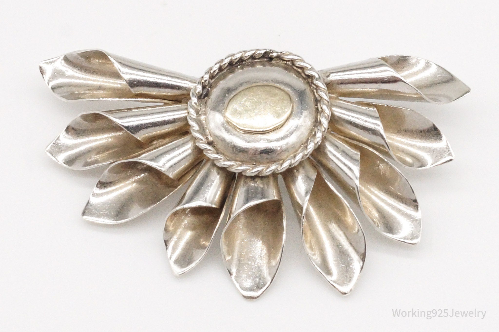 Vintage Modernist Half Flower Style Silver Brooch Pin