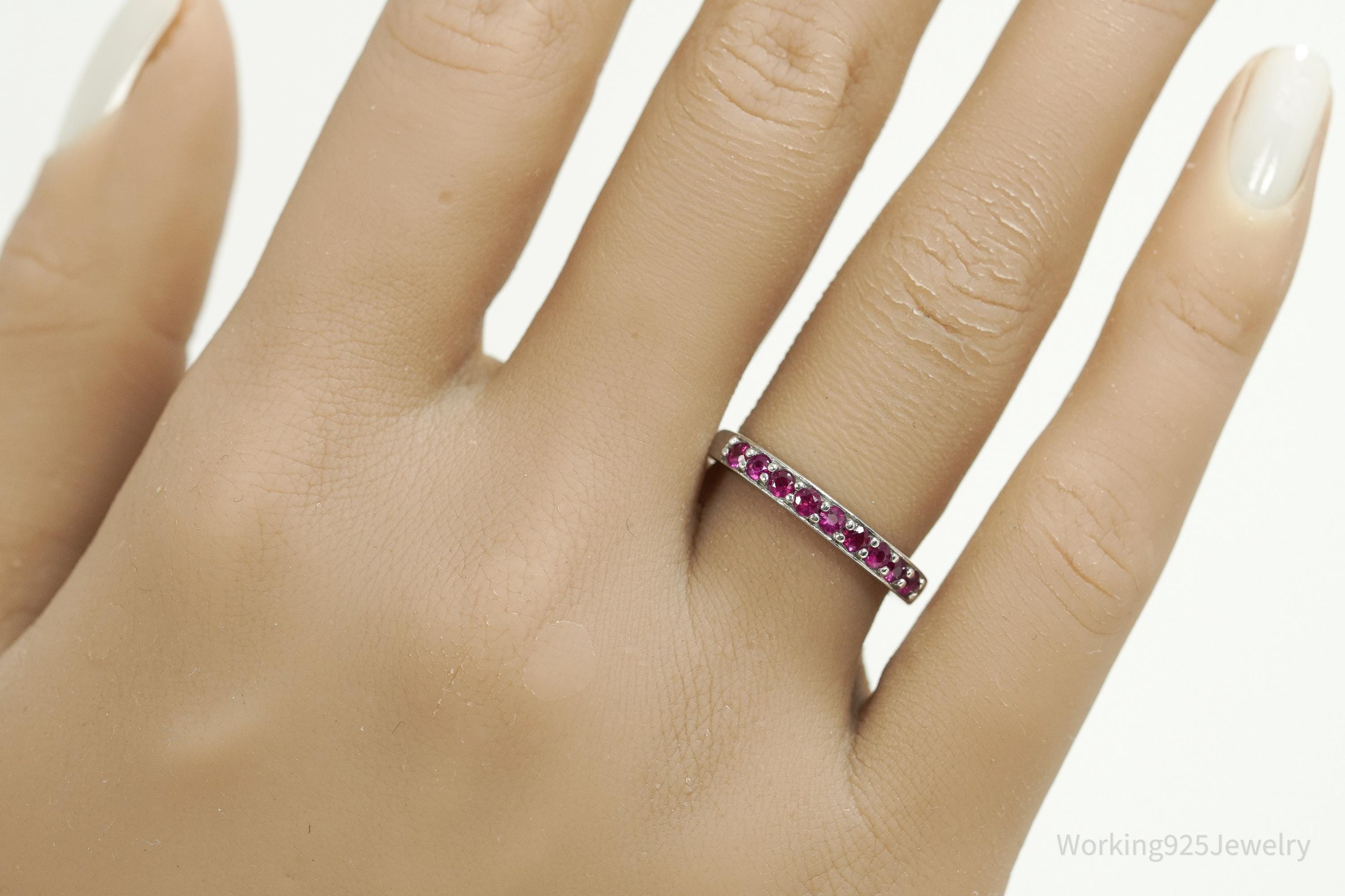 Vintage Ruby Sterling Silver Ring - Size 7