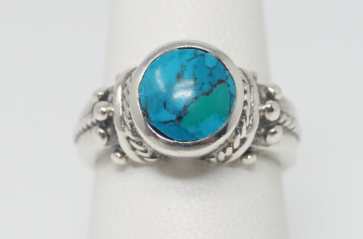 Vintage Turquoise Southwestern Sterling Silver Ring - Size 6