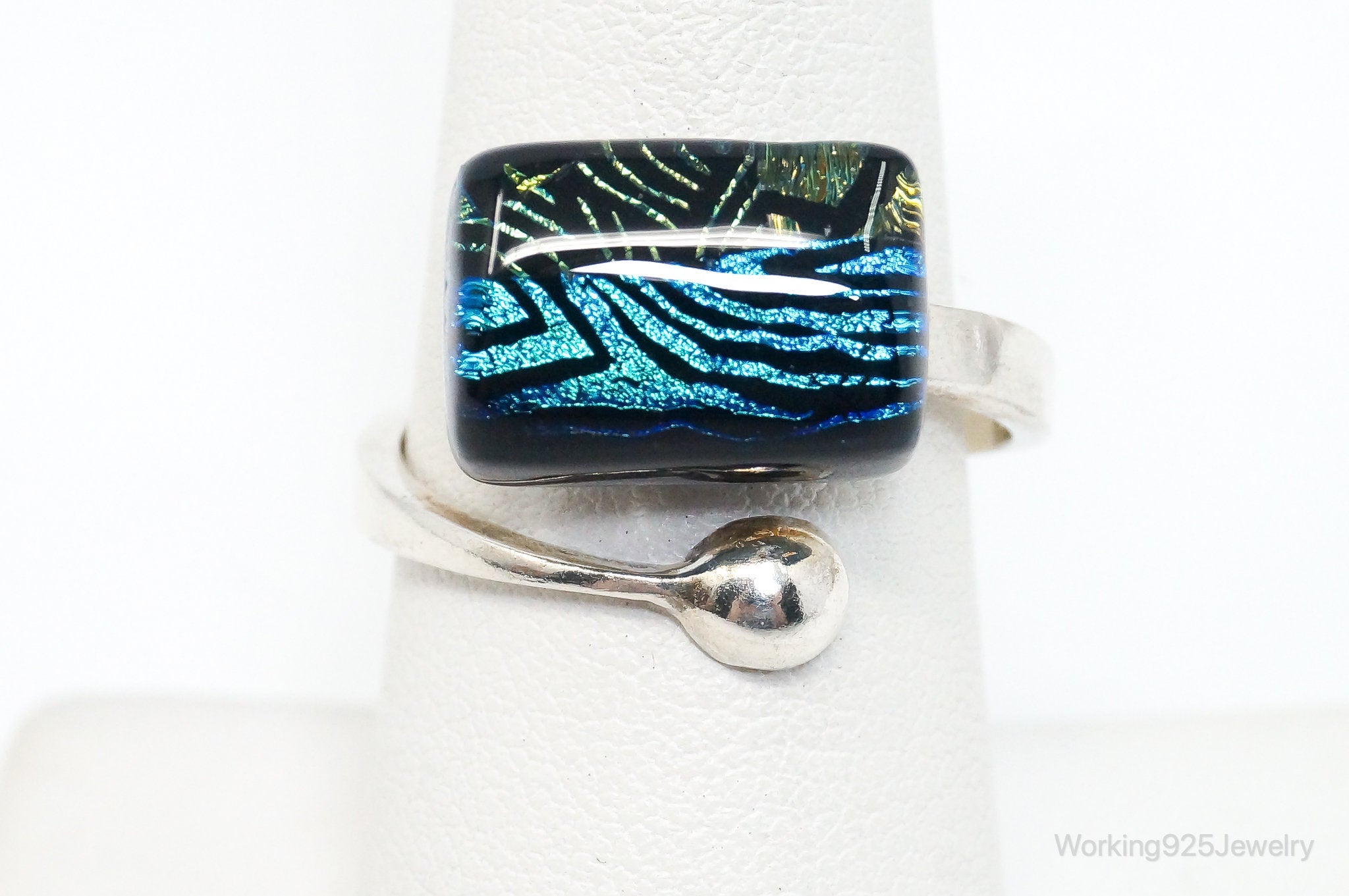 Vintage Dichroic Glass Sterling Silver Ring - Size 8.25 Adjustable