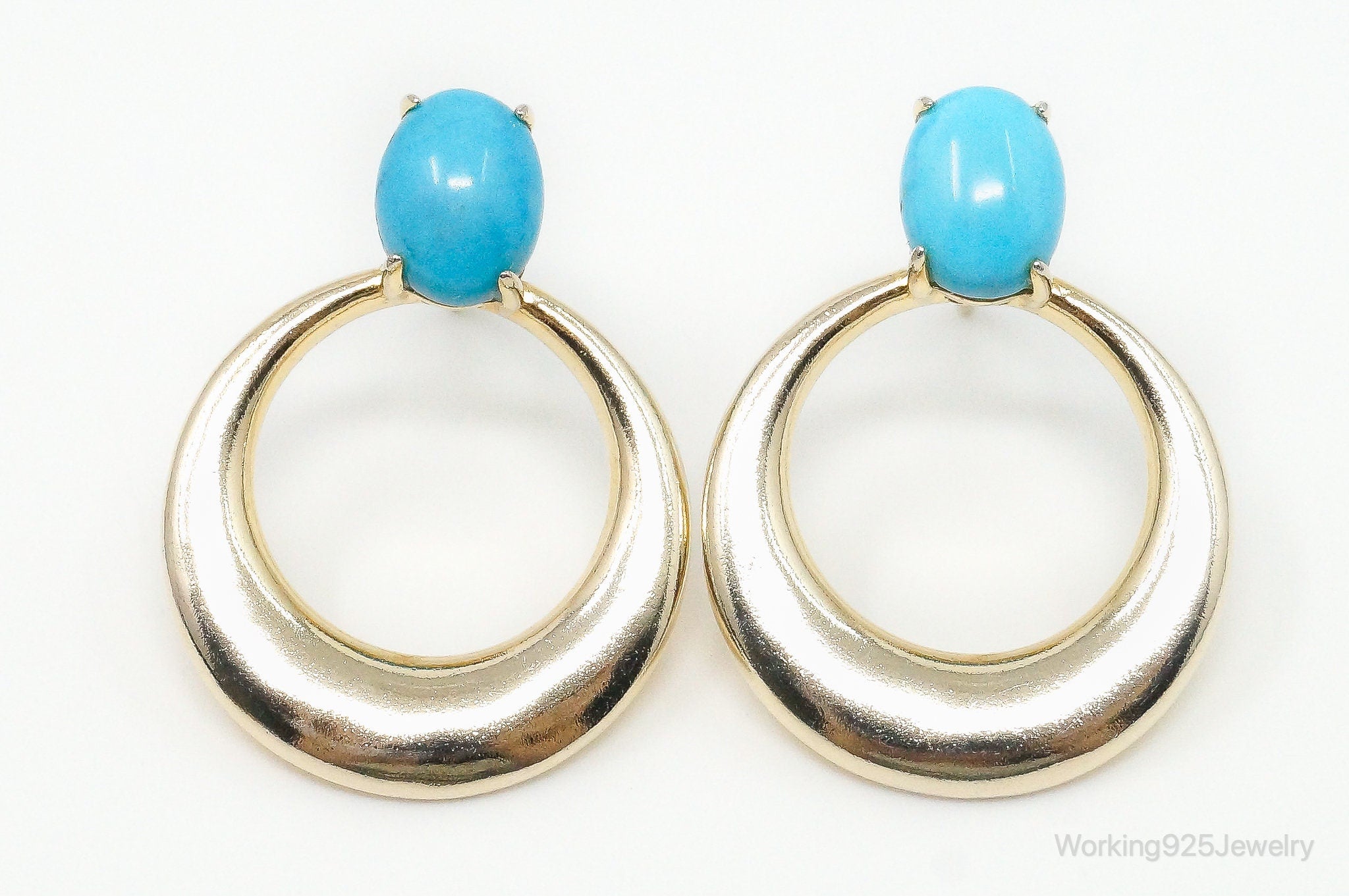 Vintage Turquoise Gold Vermeil Sterling Silver Earrings Set