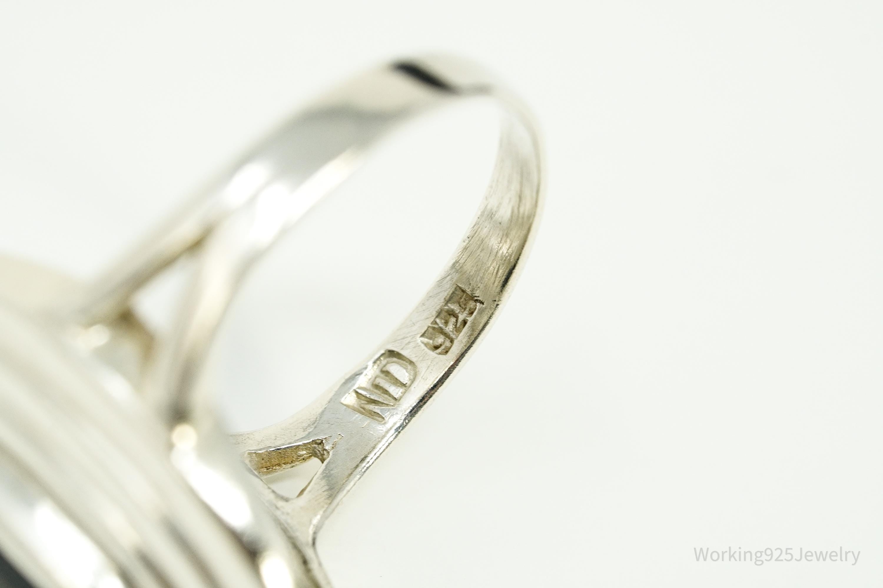 Vintage Black Onyx Modernist Style Sterling Silver Ring - Size 9.25