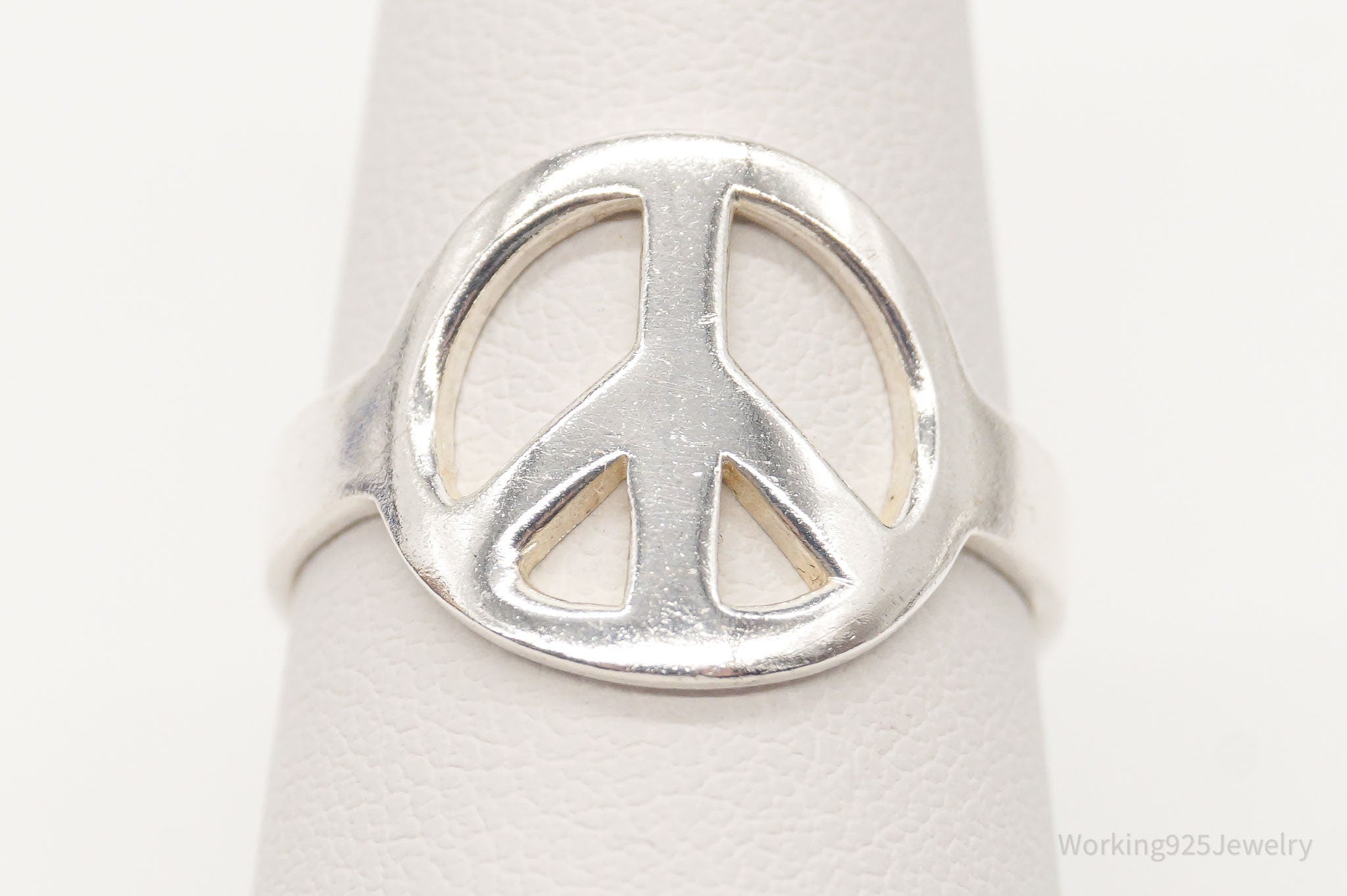 Vintage Peace Sign Sterling Silver Ring - Size 7