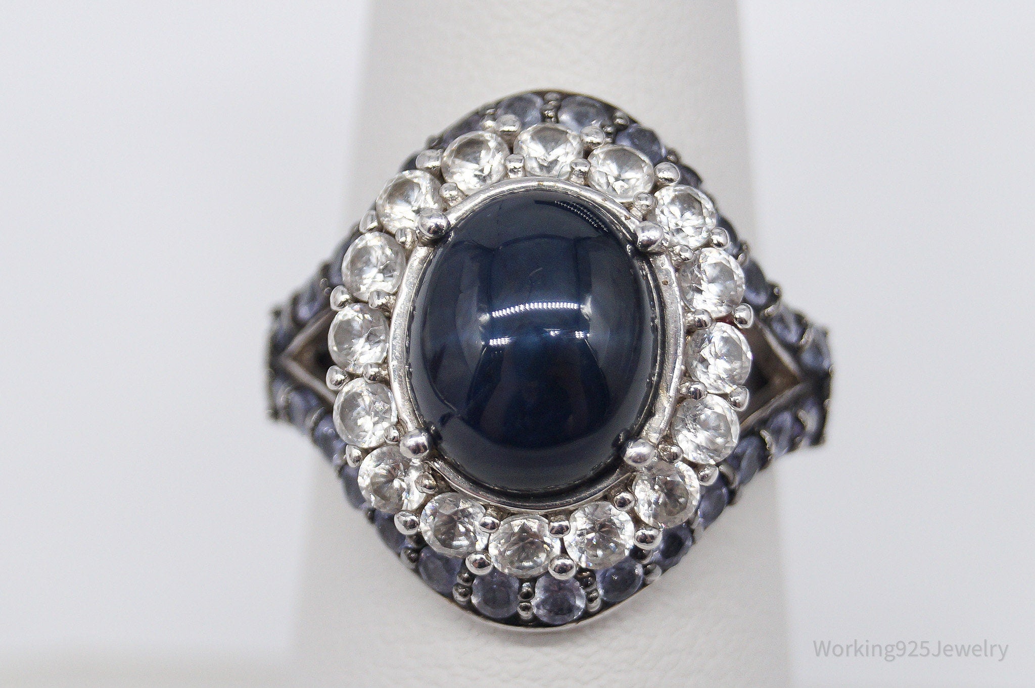 Blue Star Sapphire Iolite White Topaz Sterling Silver Ring - Size 7