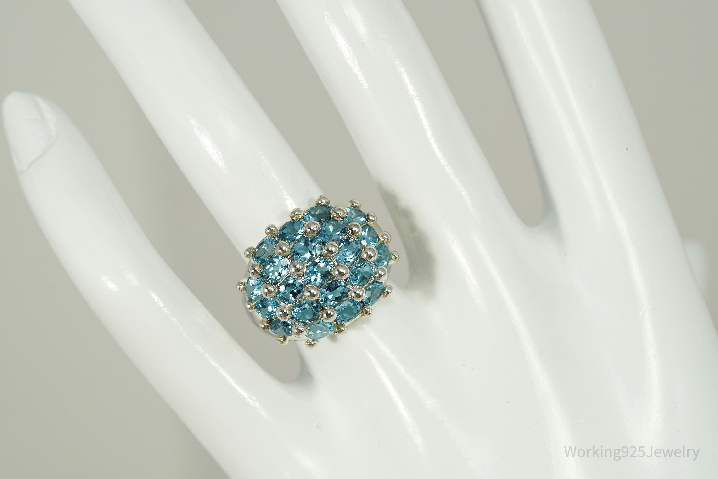 Vintage Blue Topaz Cluster Sterling Silver Ring - Size 6.25