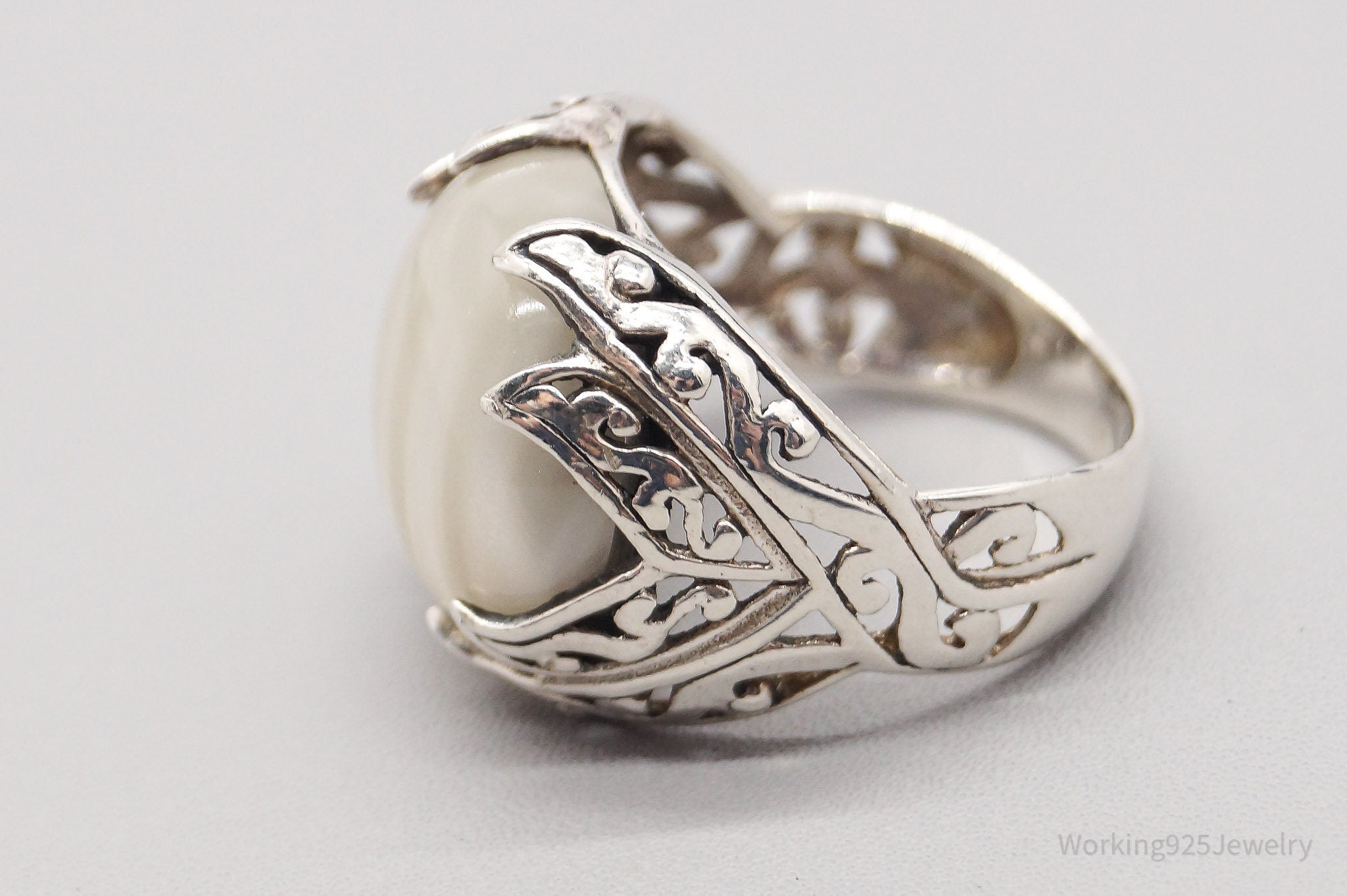 Vintage Faux White Striped Stone Sterling Silver Ring - Size 9