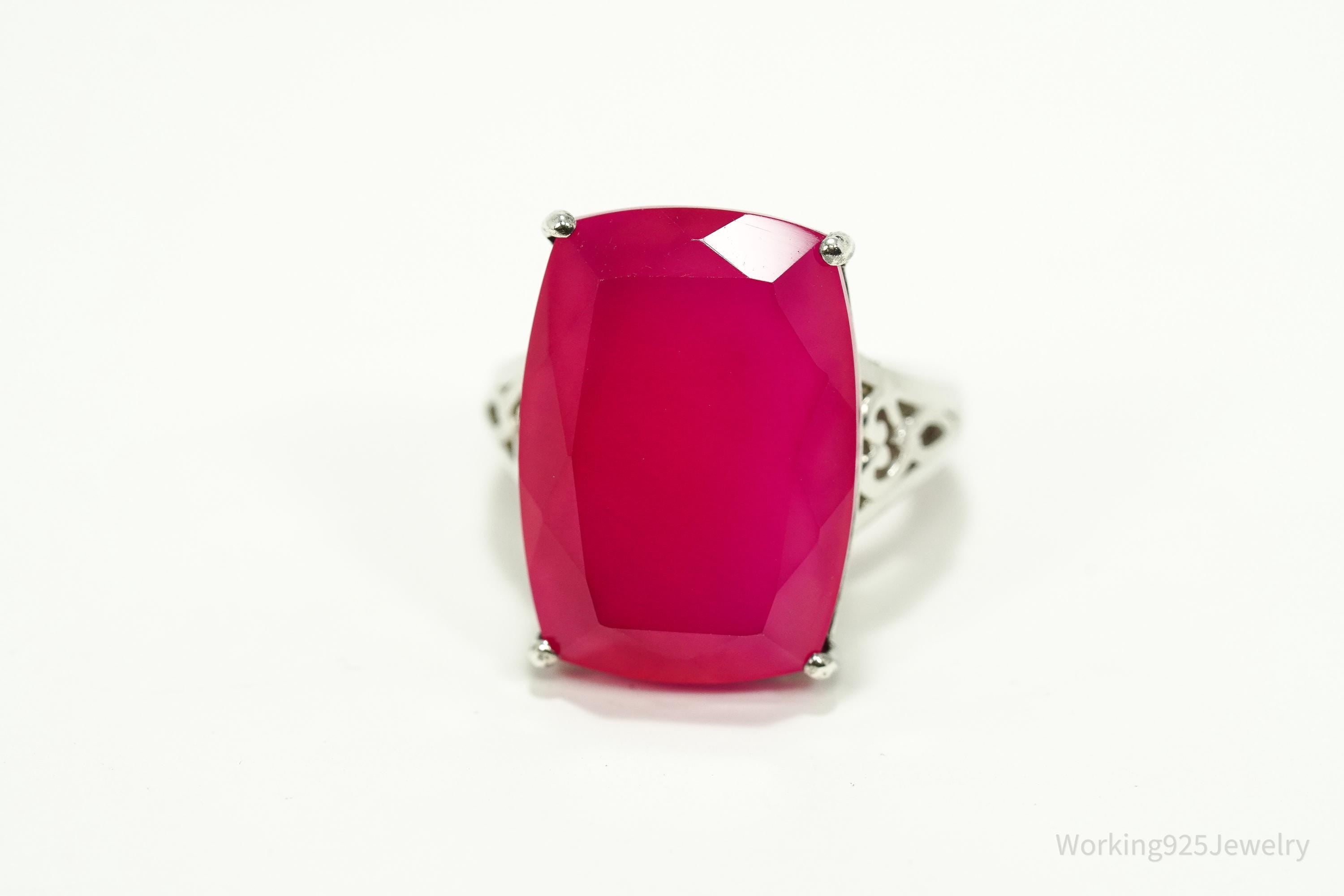 GIE Large Pink Onyx Sterling Silver Ring - Size 5