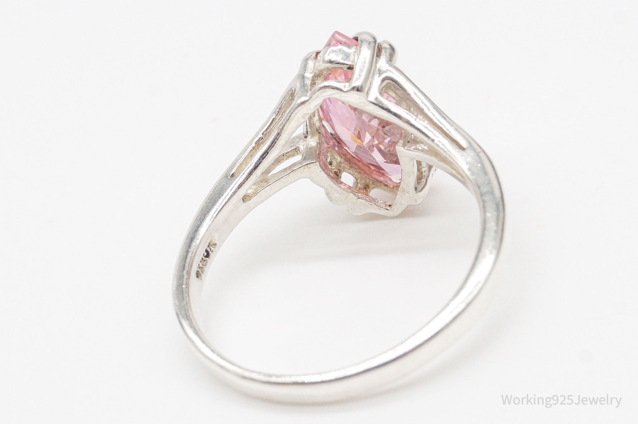 Vintage Pink DQCZ Diamonique Sterling Silver Ring - Size 8.25