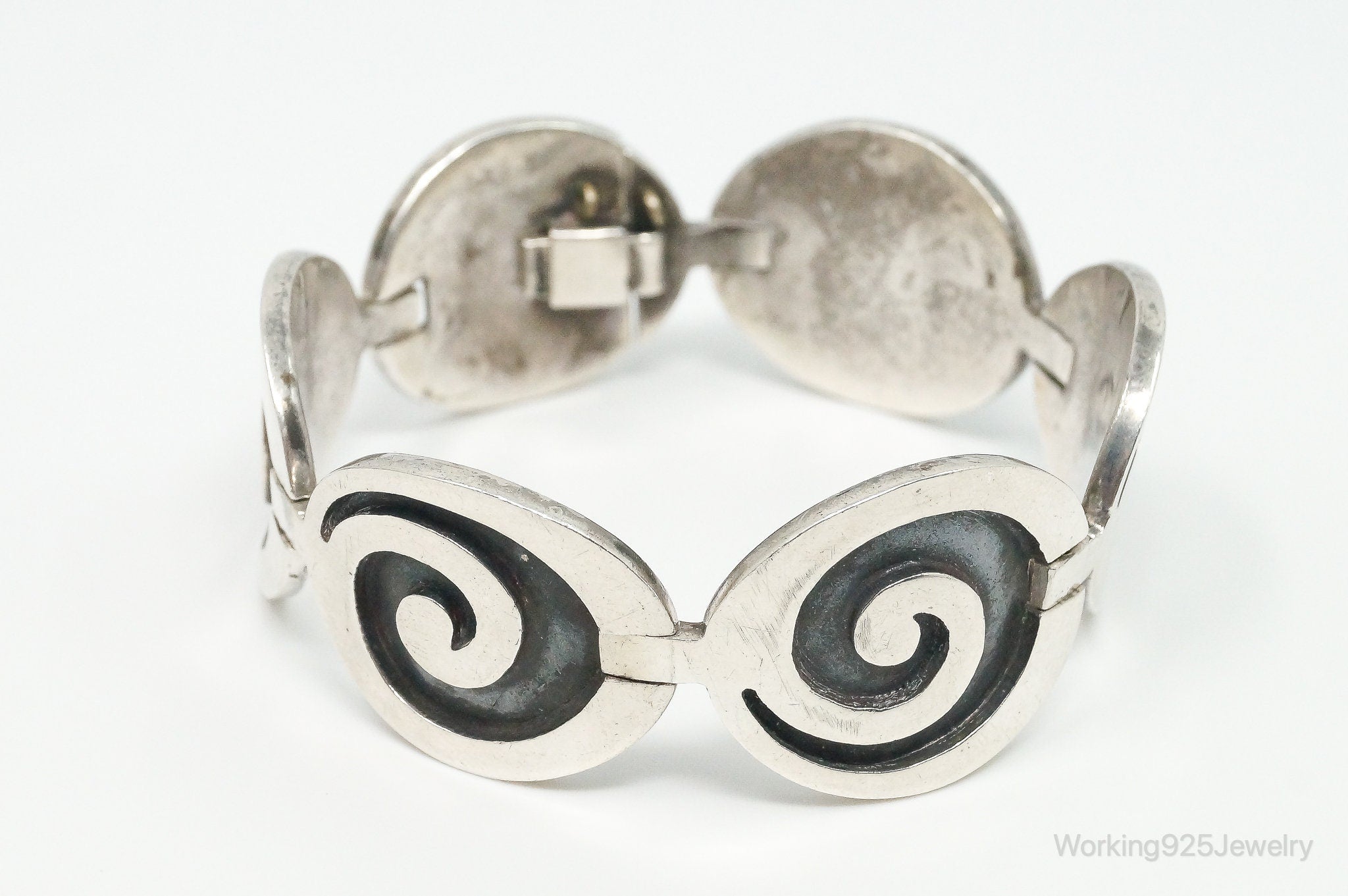 Vintage Taxco Modernist Designer Spiral Sterling Silver Panel Bracelet