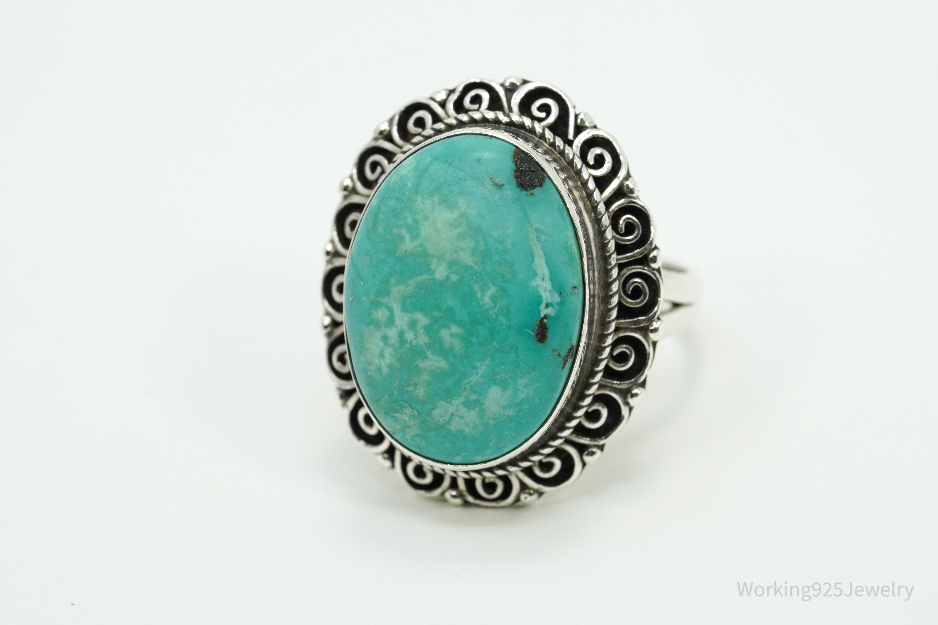 Vintage Turquoise Sterling Silver Ring - Size 6.5
