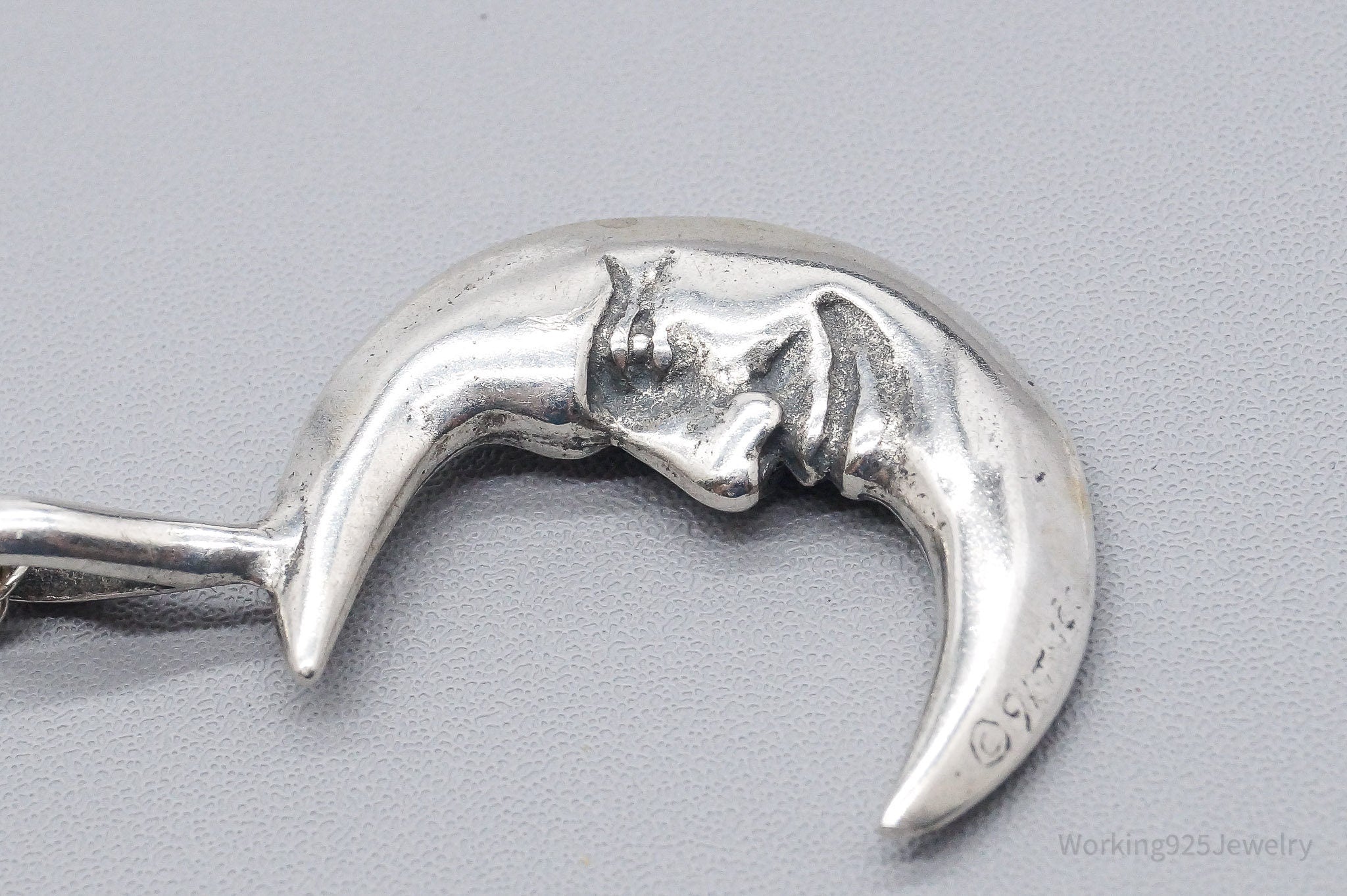 Vintage 1991 Smiling Moon Sterling Silver Necklace 20"