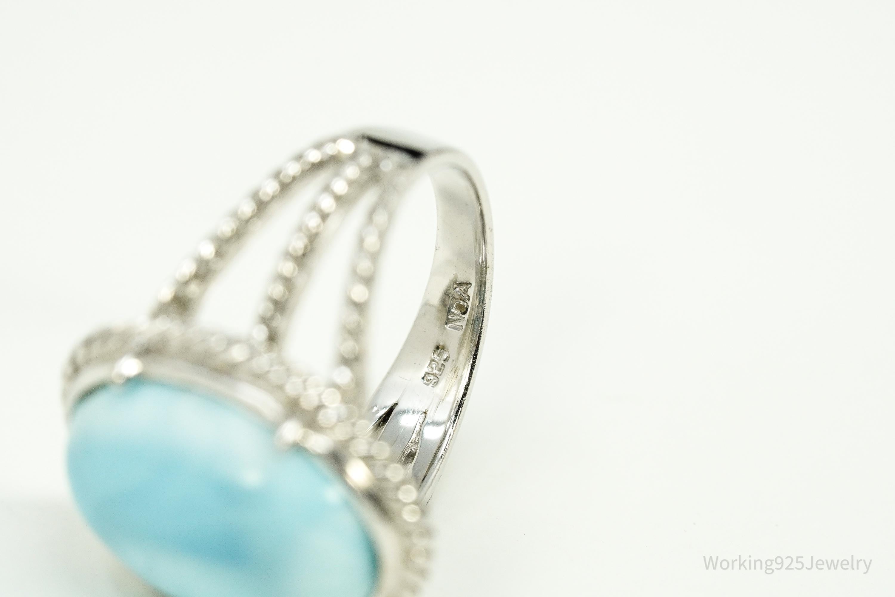 Vintage Blue Larimar Sterling Silver Ring - Size 5.75