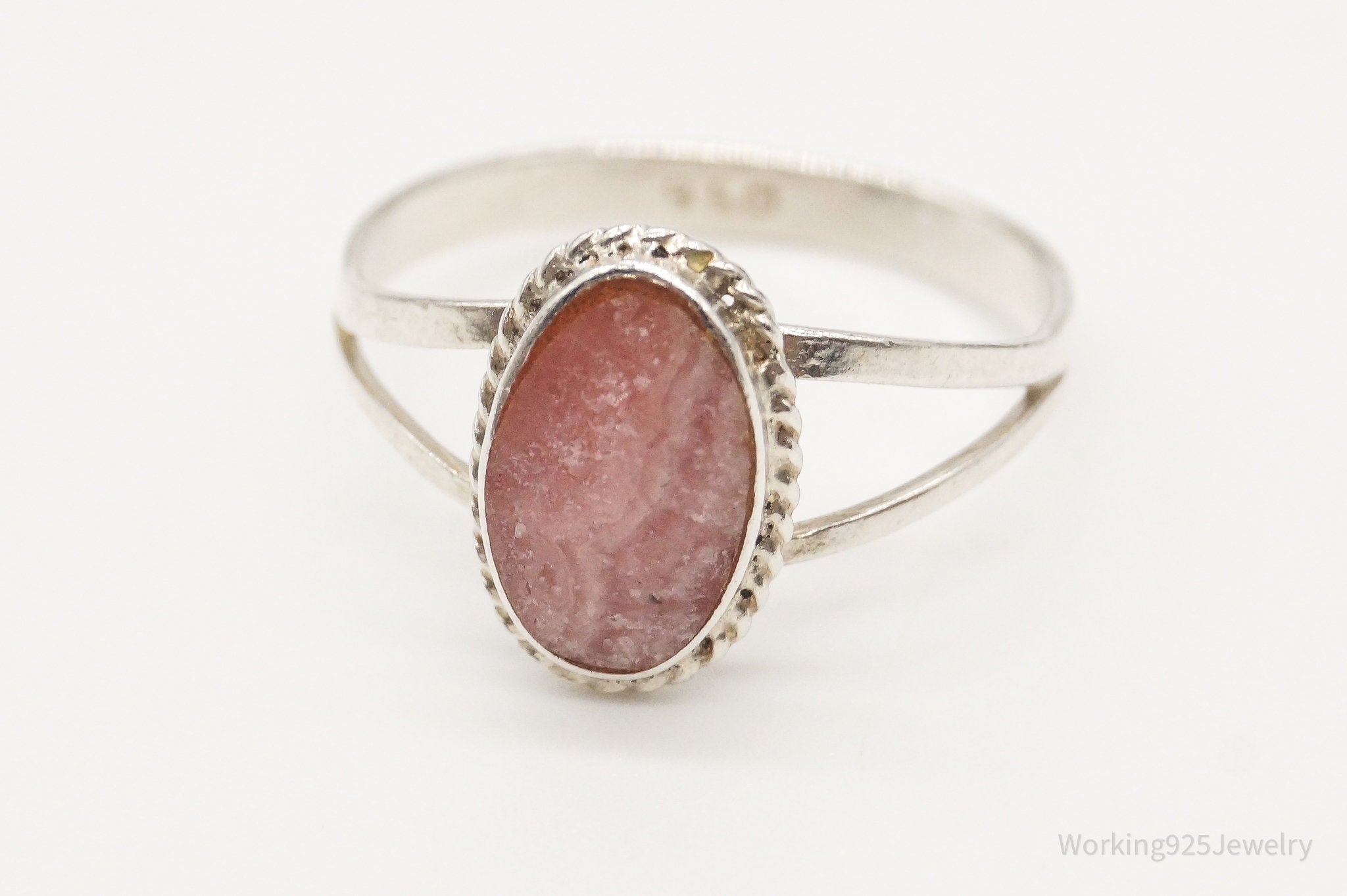 Vintage Pink Rhodochrosite 950 Silver Ring - Size 7.25