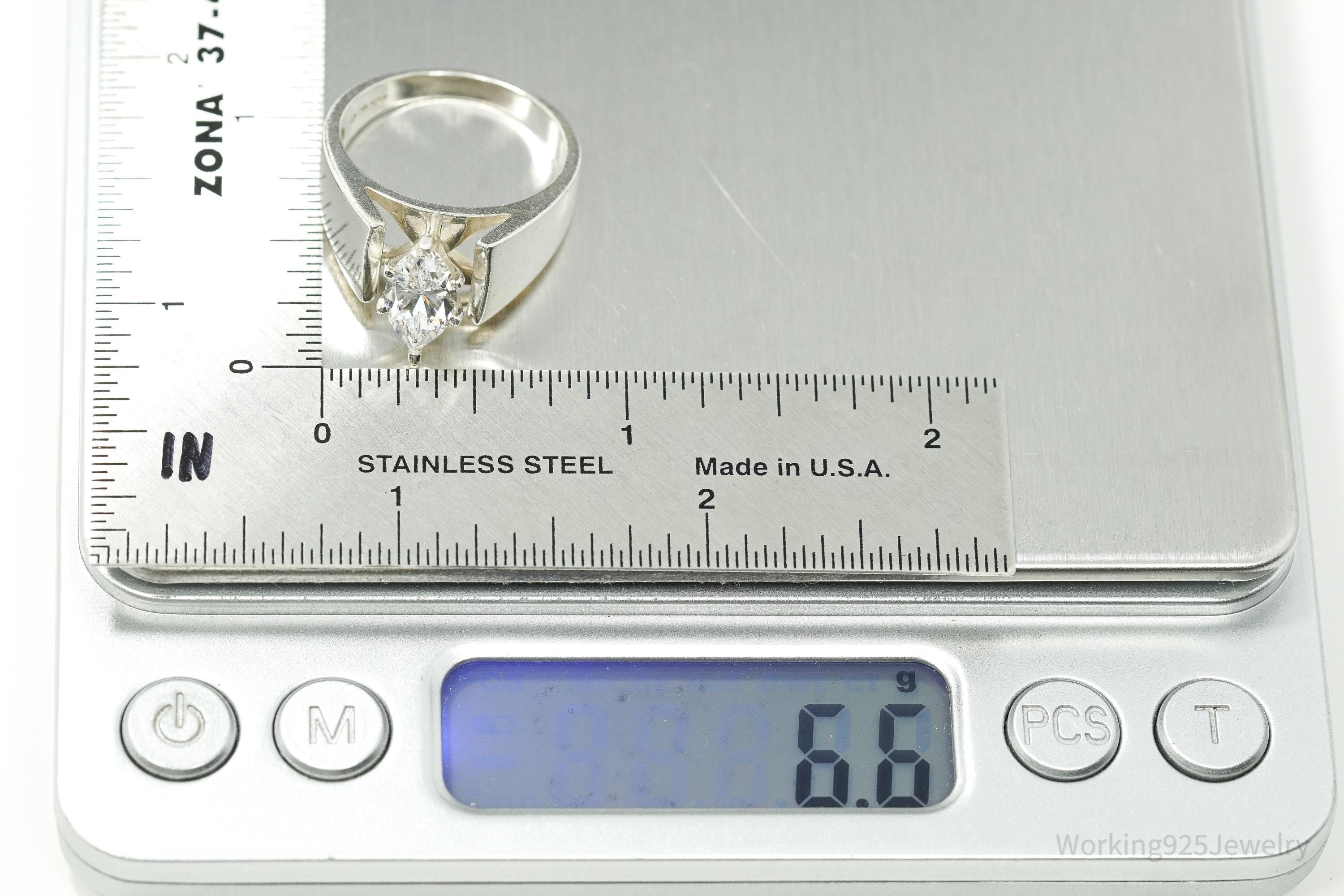 Vintage Diamonique Cubic Zirconia Sterling Silver Ring - Size 8.75