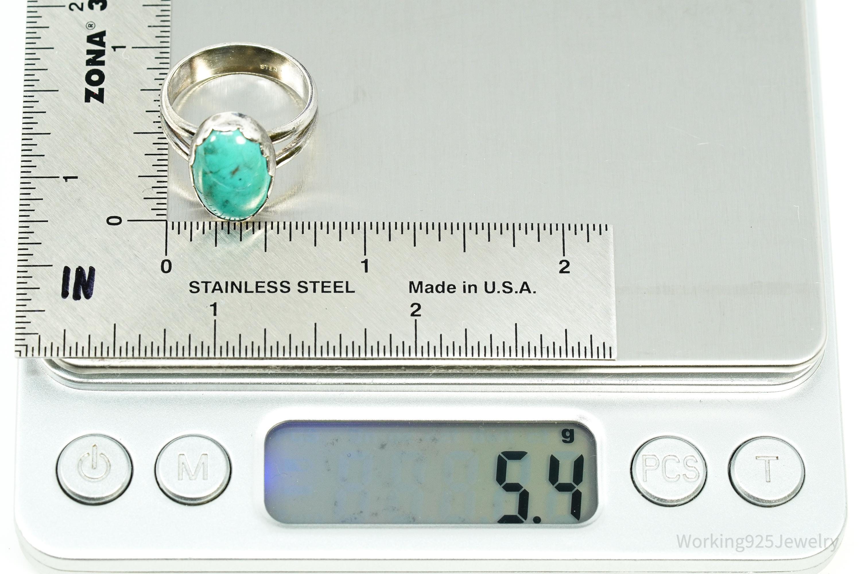 Vintage Native American Turquoise Sterling Silver Ring - Size 7.75