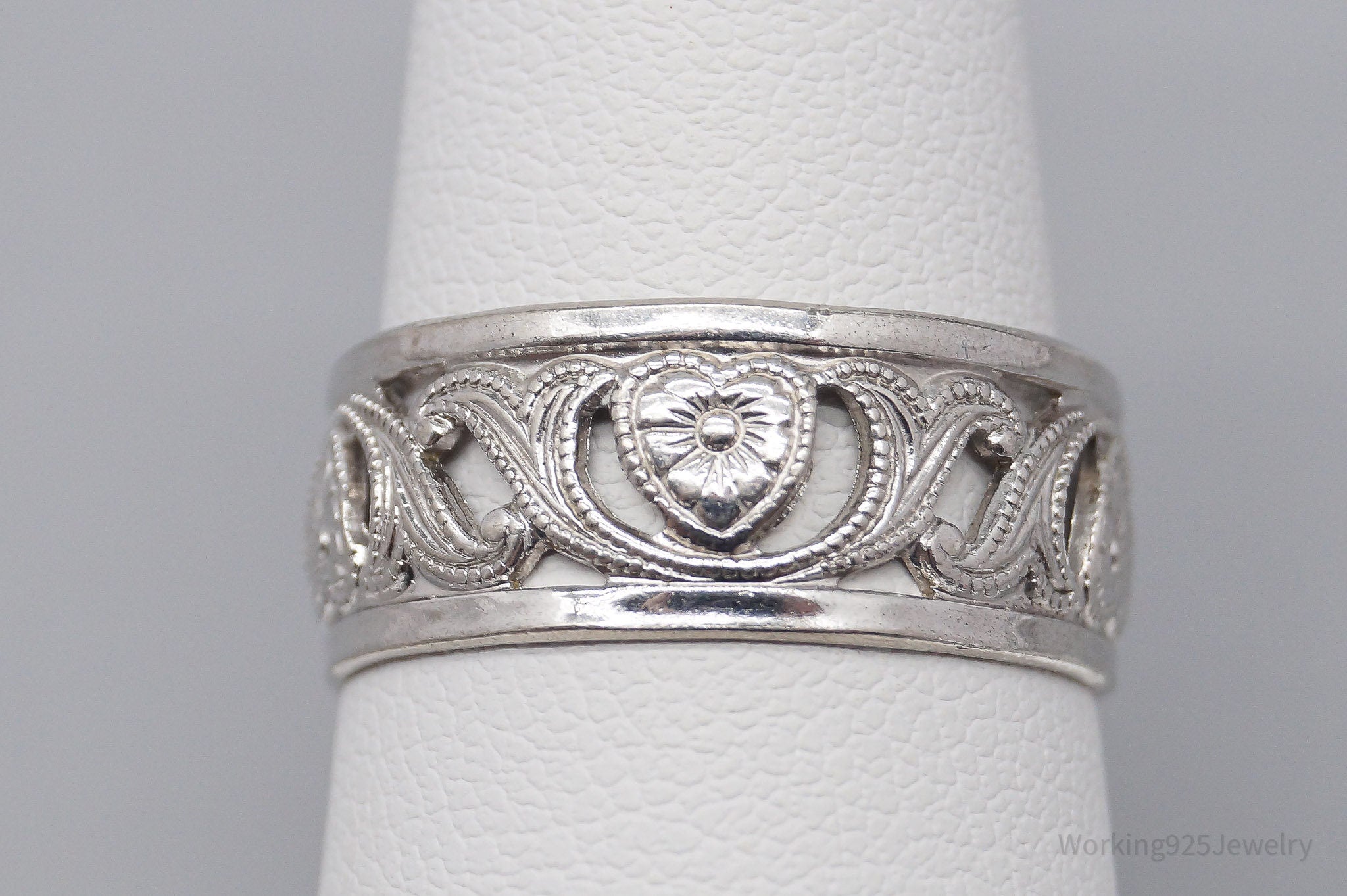 Antique Designer Uncas MFG Co Ornate Sterling Silver Band Ring - Size 8