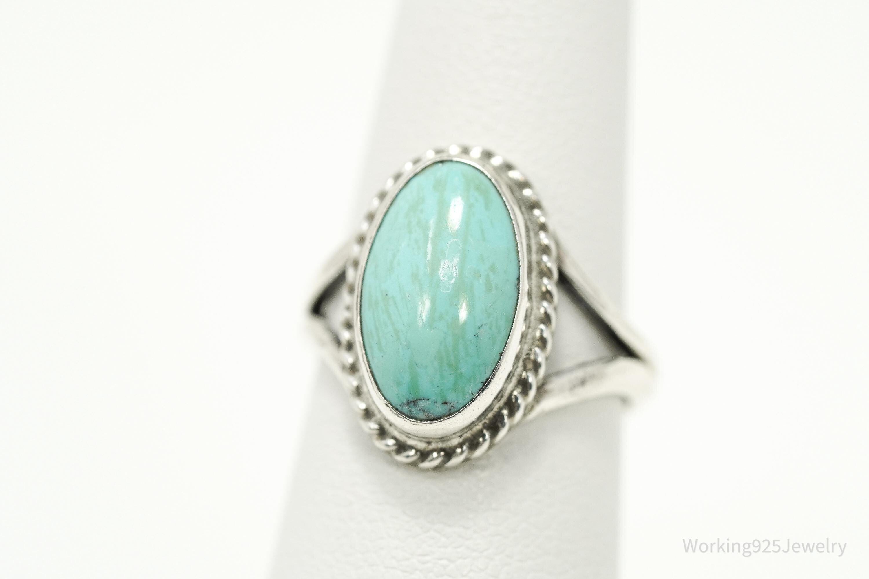 Vintage Native American Turquoise Unsigned Silver Ring - Size 6