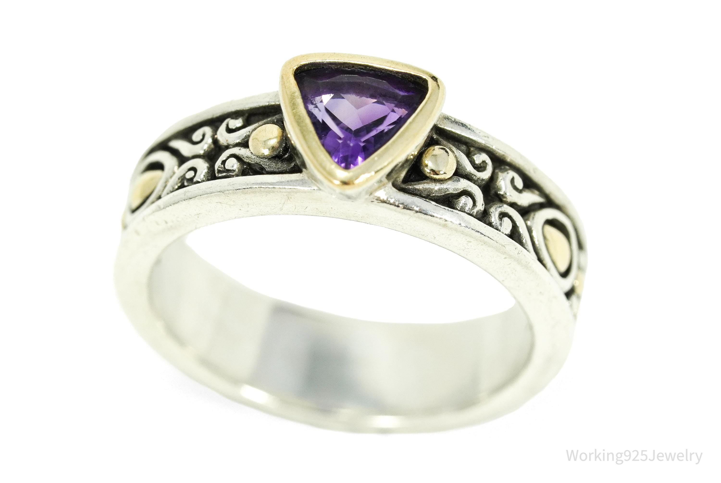 Ed Hardy Purple Amethyst 18K Yellow Gold Sterling Silver Ring - Size 7