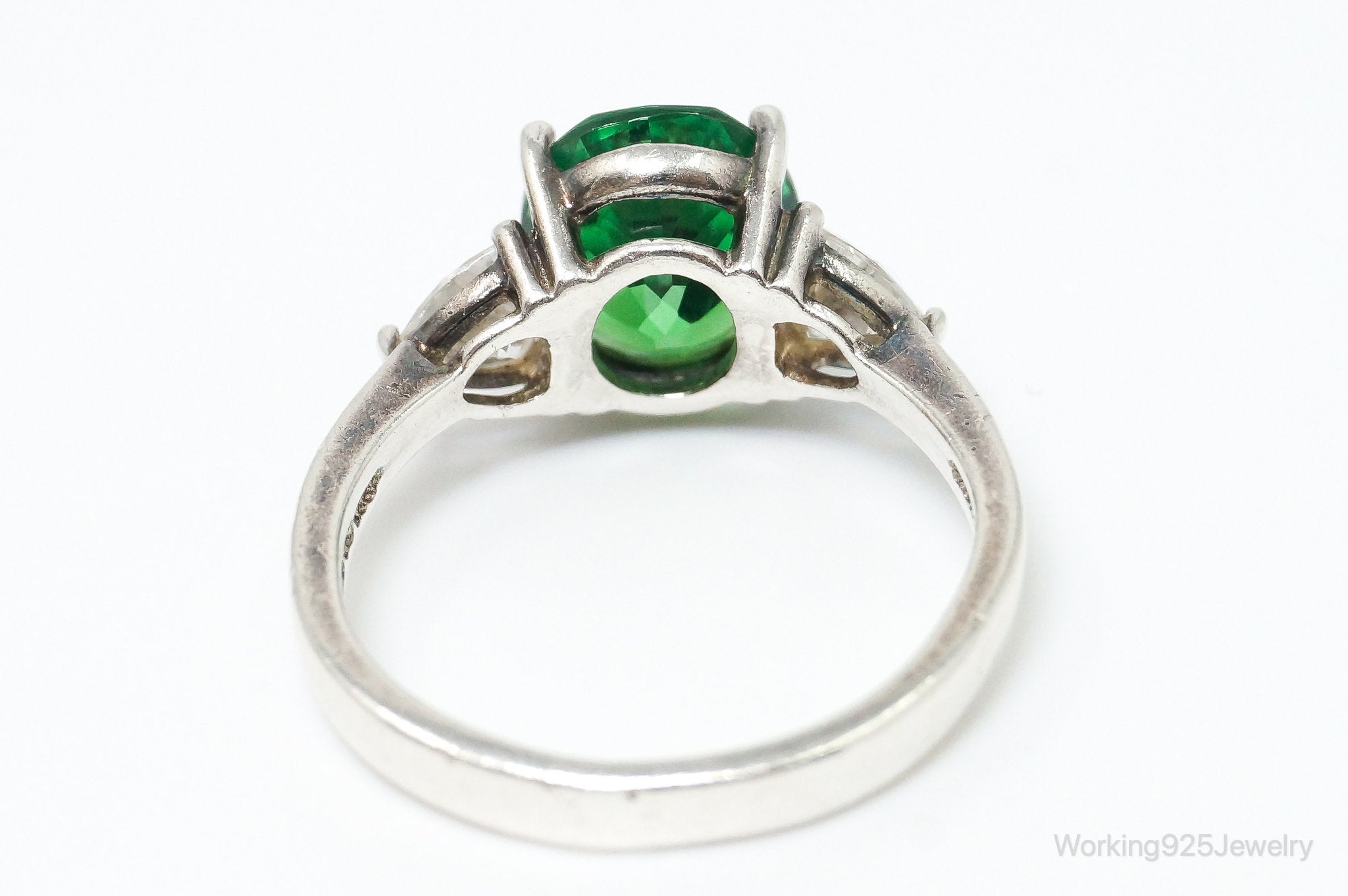 Vintage Simulated Emerald DQCZ Accented Sterling Silver Ring SZ 8.5