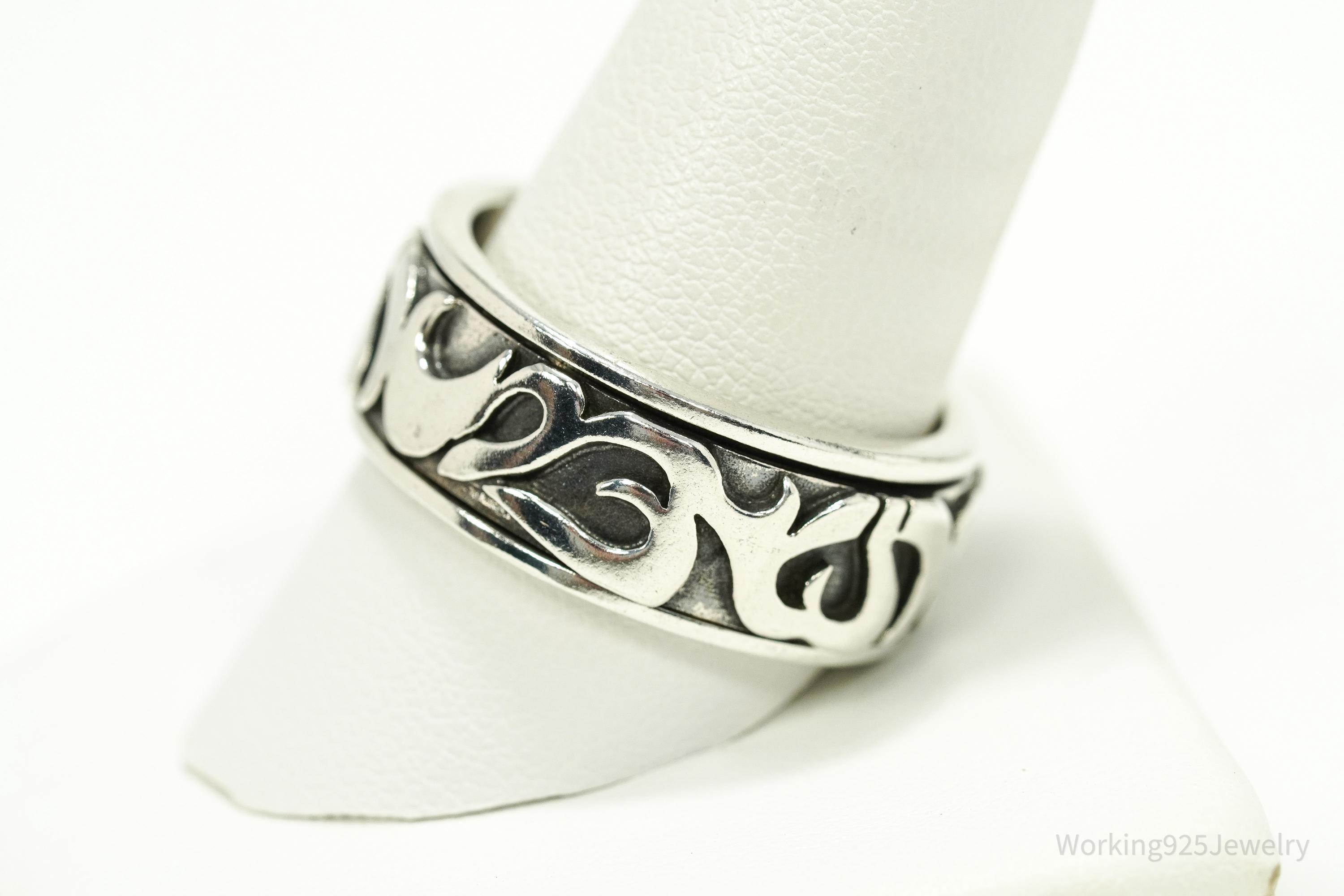 Vintage Tribal Sterling Silver Spinner Band Ring Size 11