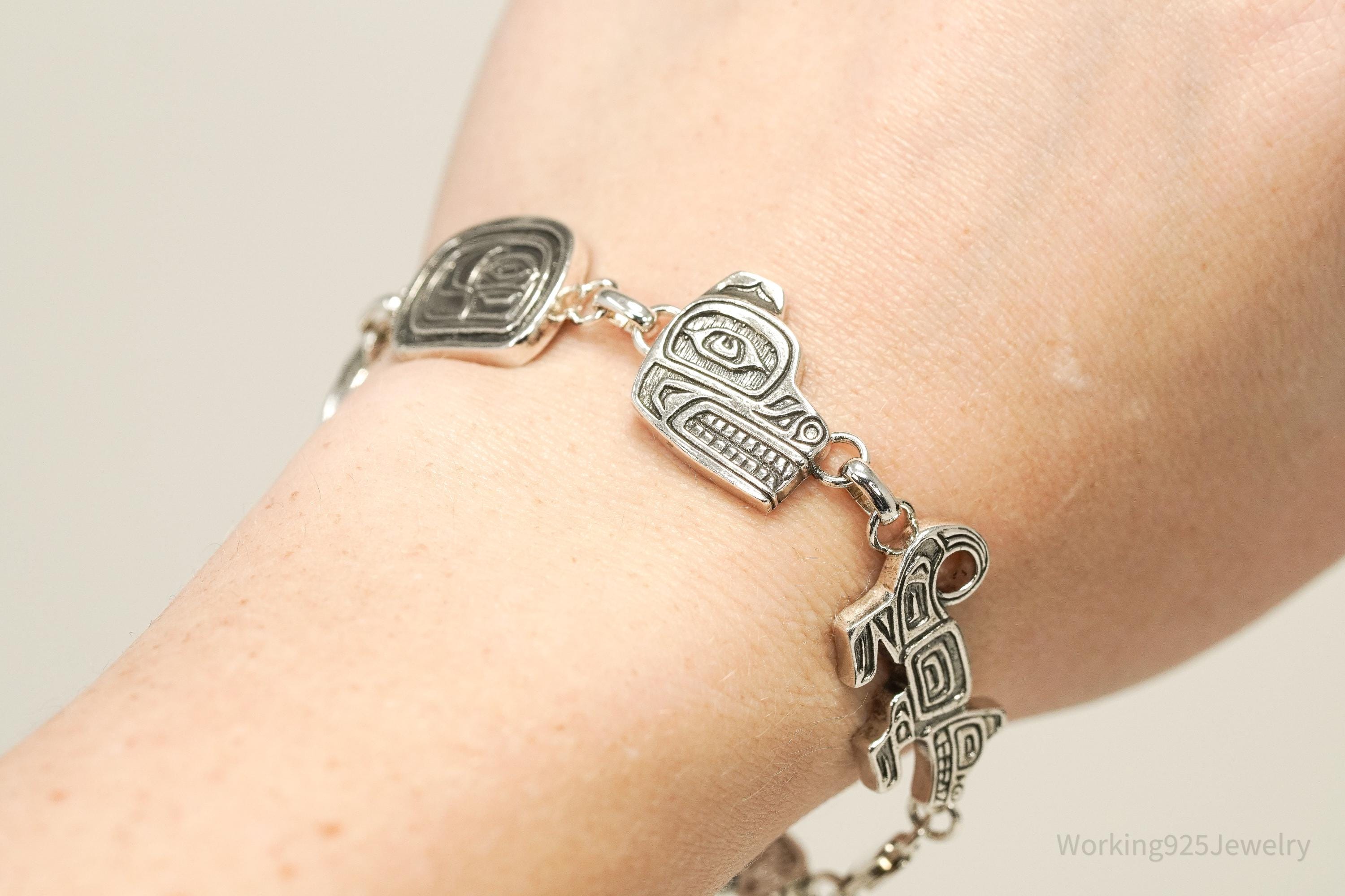 Rare Vintage 1994 Native American Carol Felley Sterling Silver Bracelet 7.25"