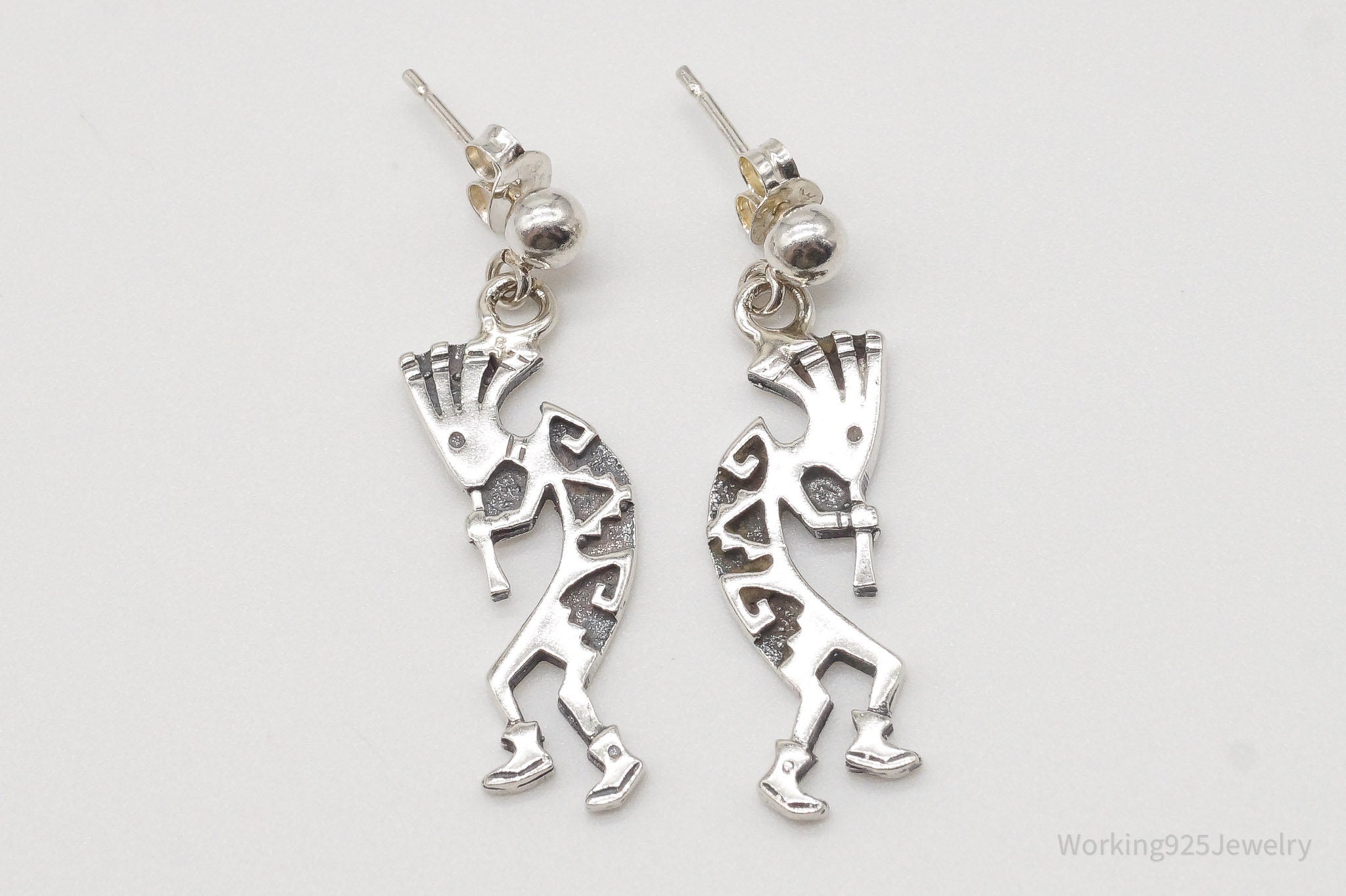 Vintage Native American Dancing Kokopelli Silver Earrings