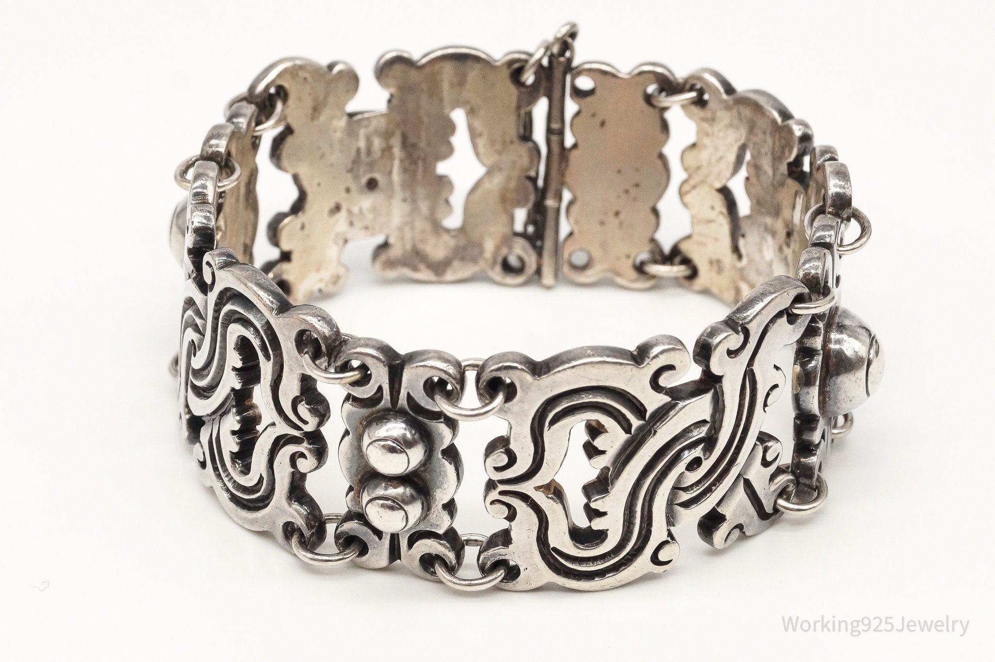 Vintage Made In Taxco Modernist 980 Silver Panel Bracelet
