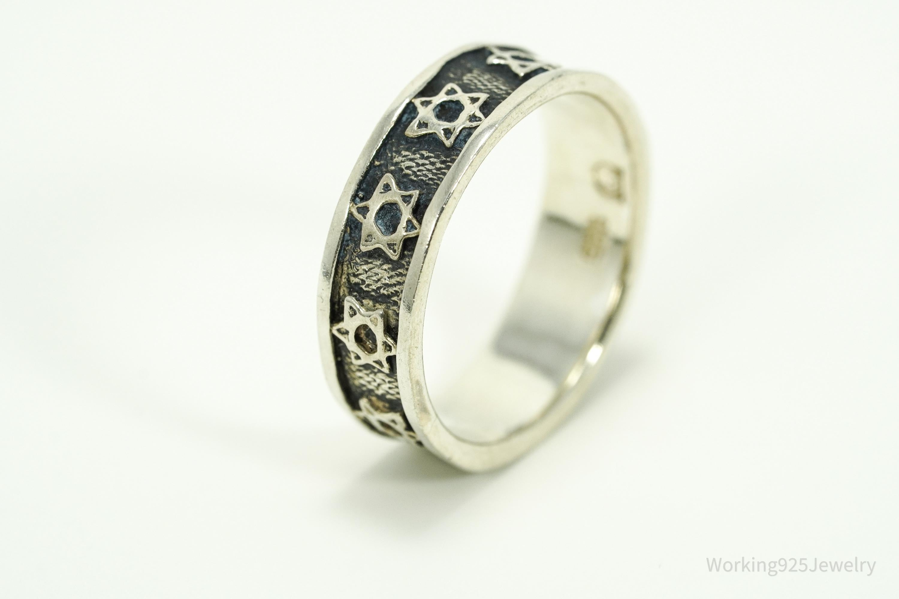 Vintage Star Of David Sterling Silver Band Ring Size 8.5