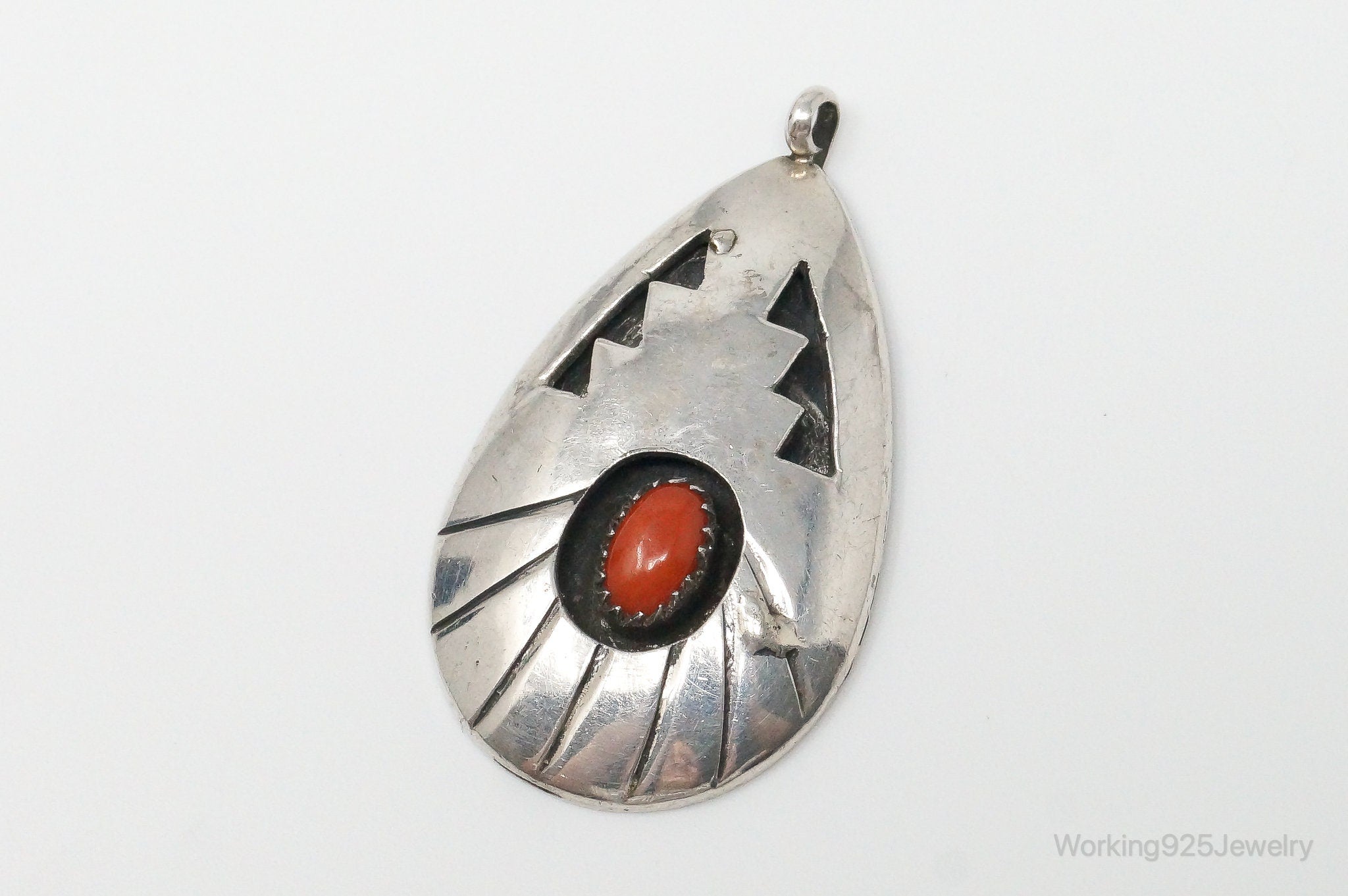 Vintage Native American Atkinson Trading Co Coral Sterling Silver Pendant