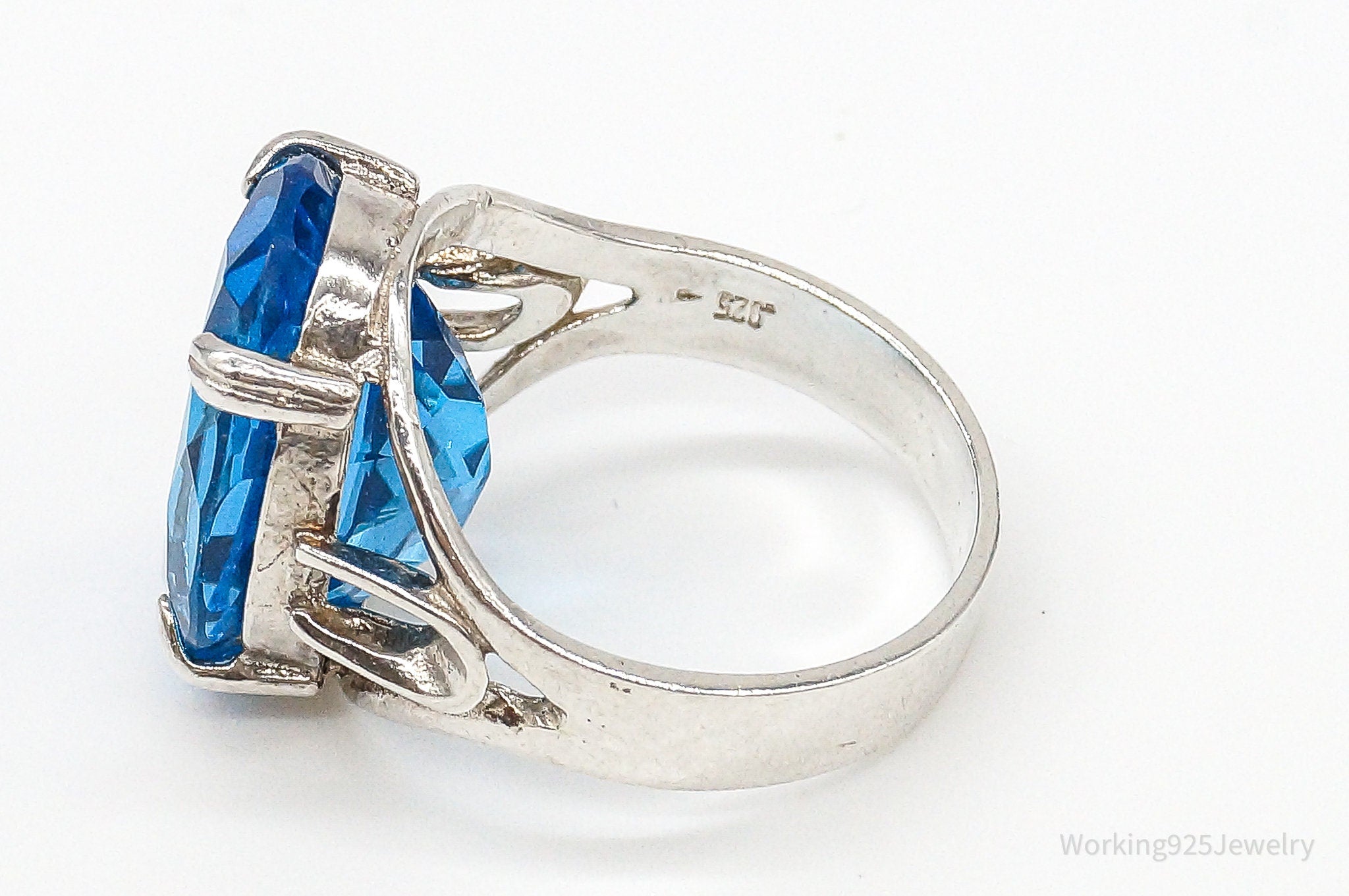 Large Blue Glass Sterling Silver Statement Ring Size 6.75