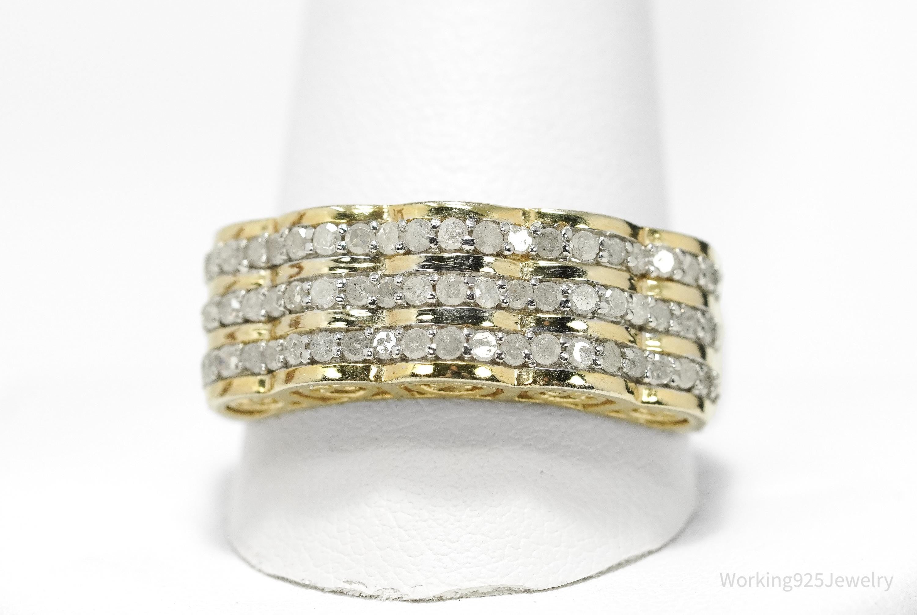 Vintage Designer SJD Diamonds Gold Vermeil Sterling Silver Ring - Size 12