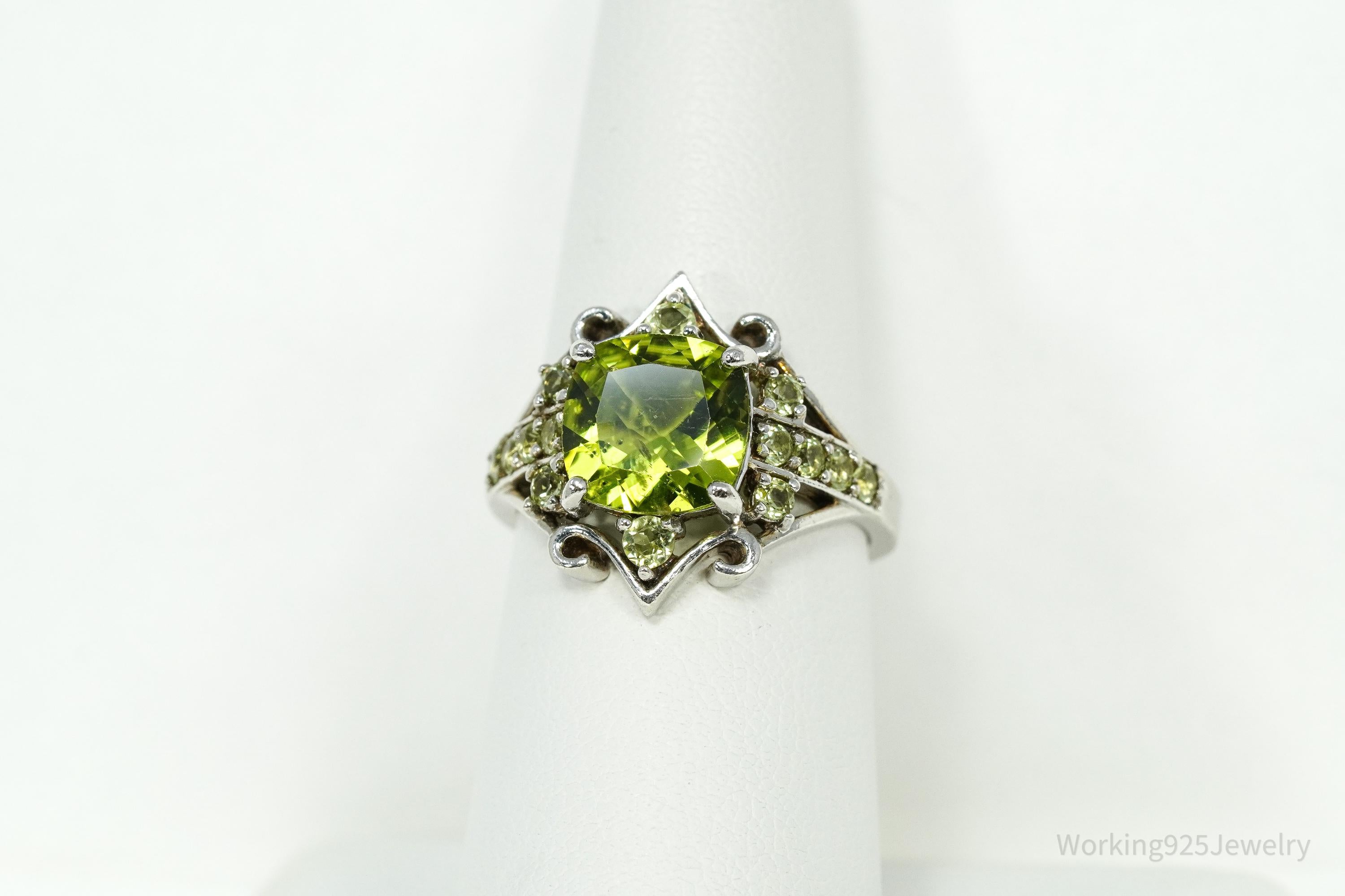 Vintage DK Peridot Sterling Silver Ring - Size 6.75