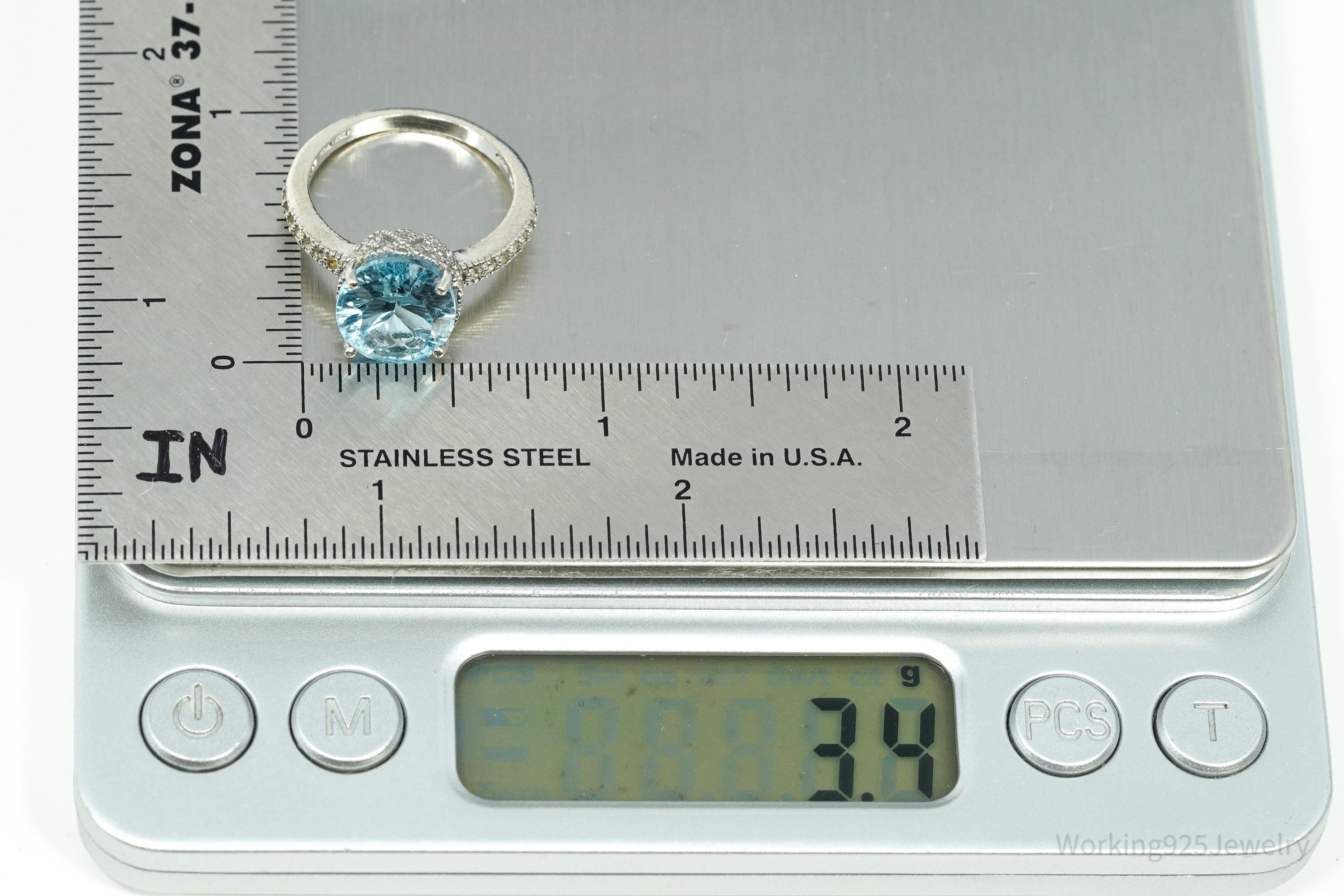 Vintage Blue & White Topaz Sterling Silver Ring - Size 7.25