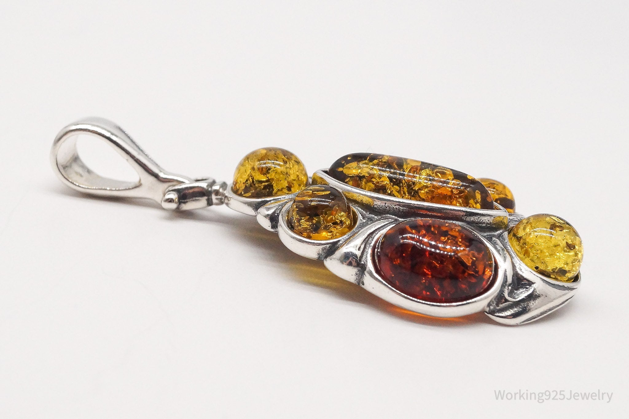 Large Vintage Multi Type Amber Sterling Silver Necklace Pendant