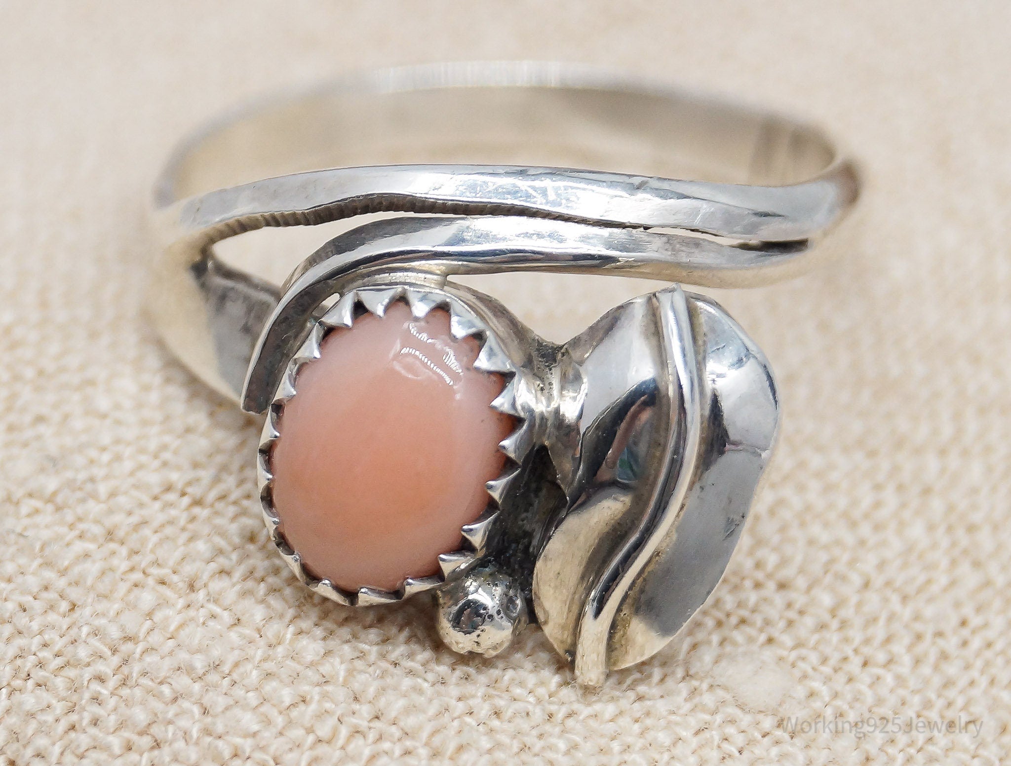 Vintage Native American Pink Coral Sterling Silver Ring - Size 8.25