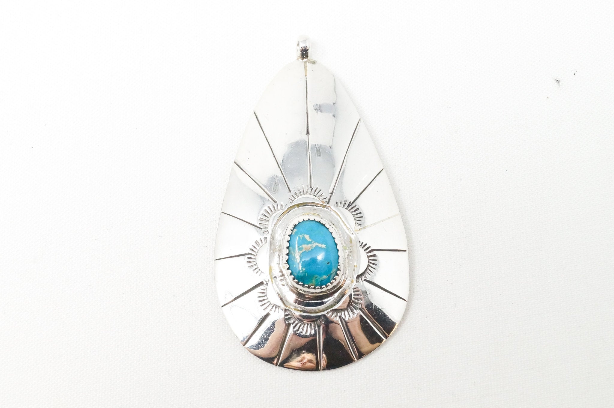 Vtg Native American Eddie Chee Turquoise Sterling Silver Necklace Pendant