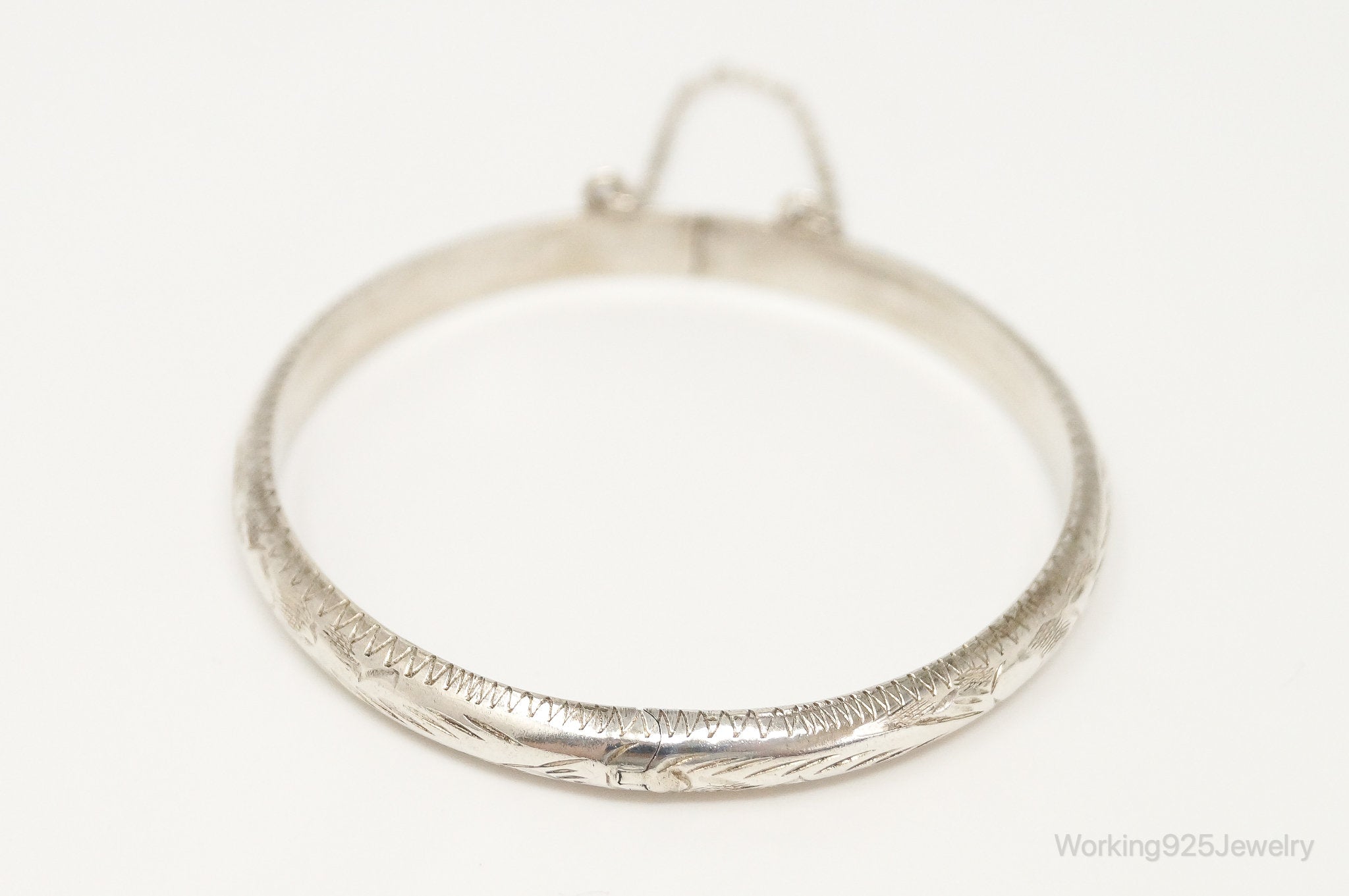 Vintage Etched Sterling Silver Bangle Bracelet